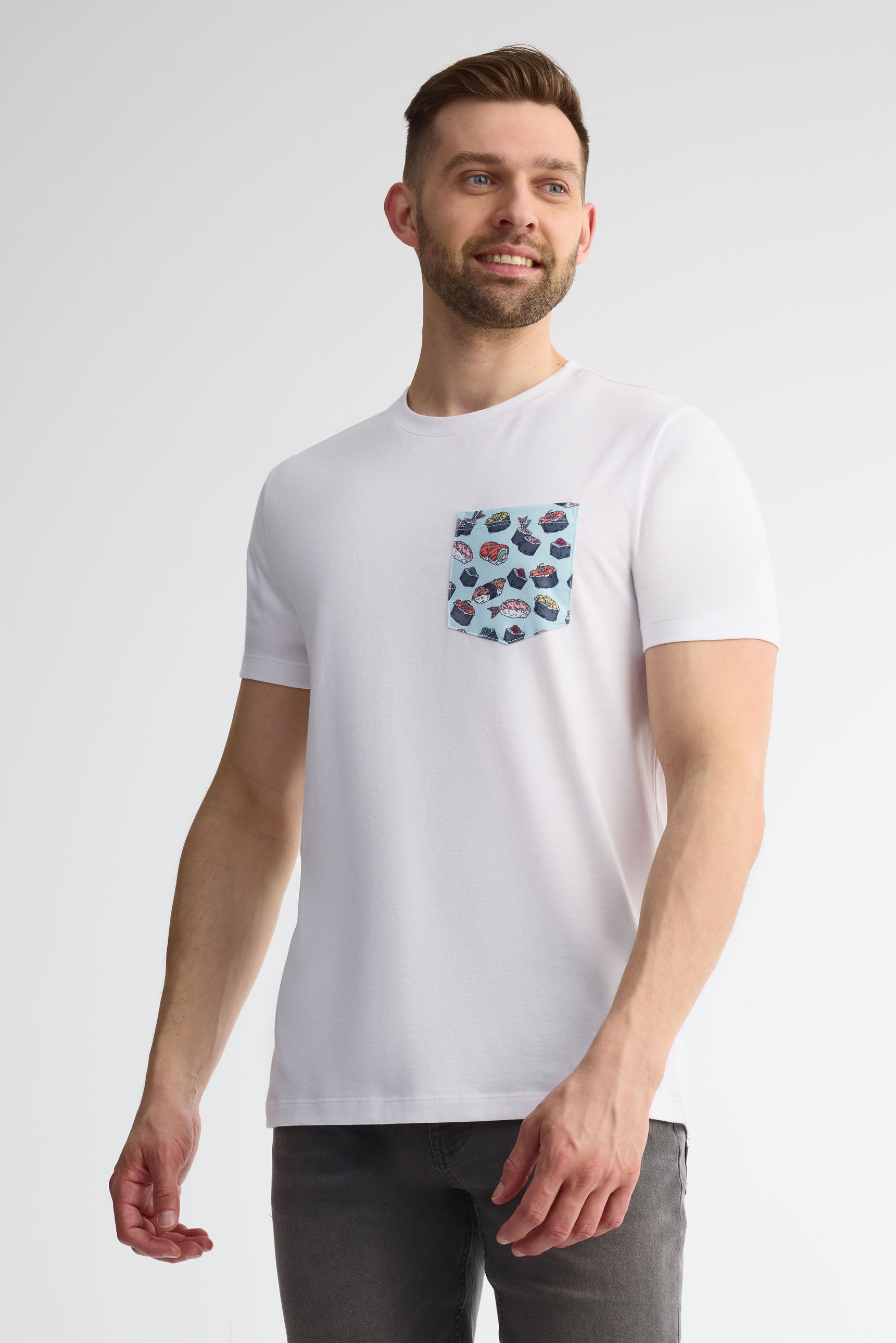 T-shirt col rond à poche coton, 2/30$ - Homme && BLANC