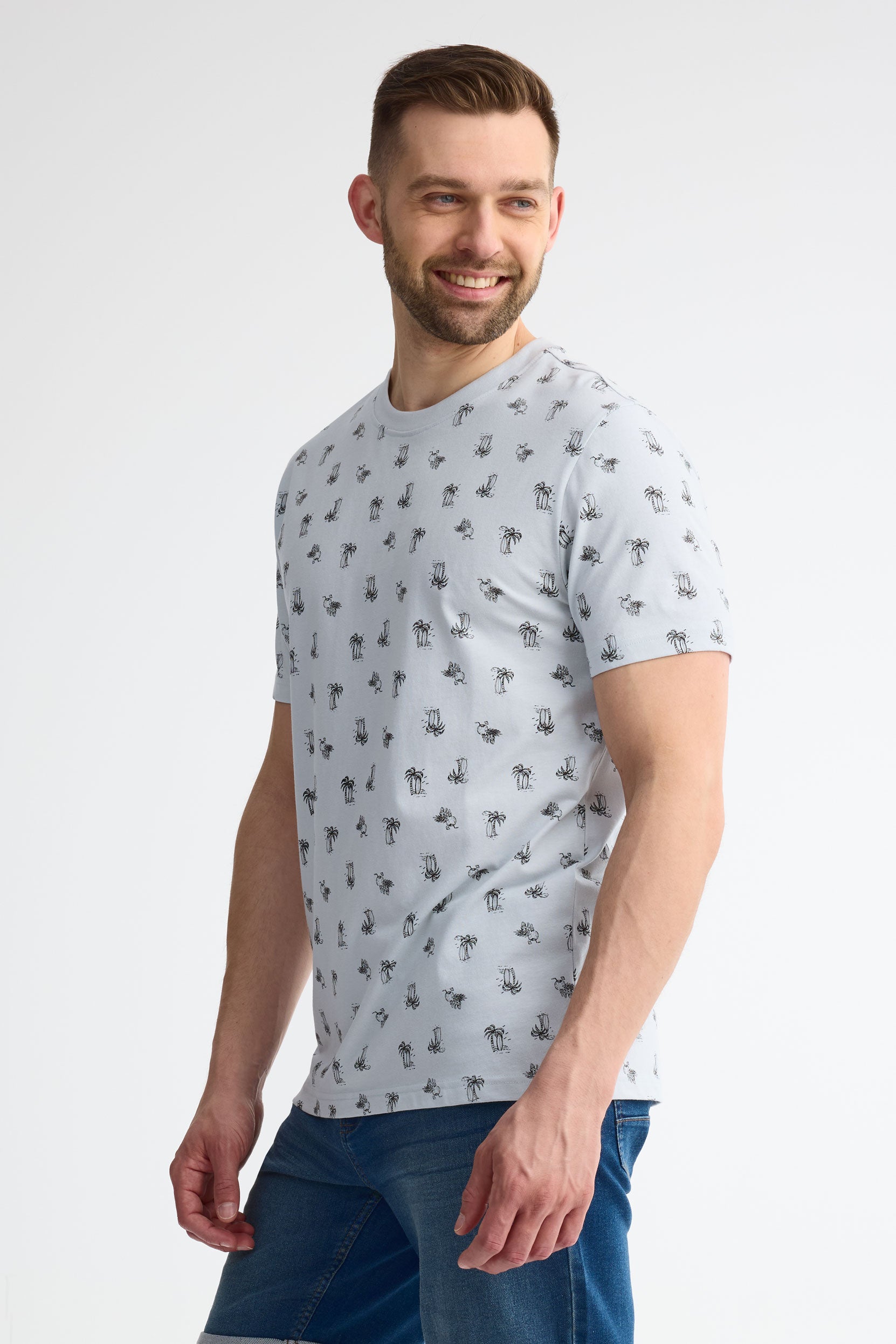 T-shirt col rond coton, 2/30$ - Homme && BLEU MULTI