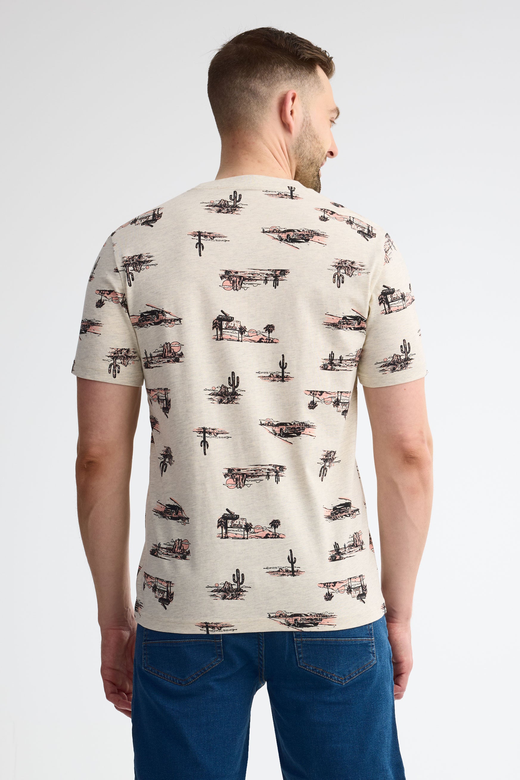 T-shirt col rond coton, 2/30$ - Homme && BEIGE/MULTI