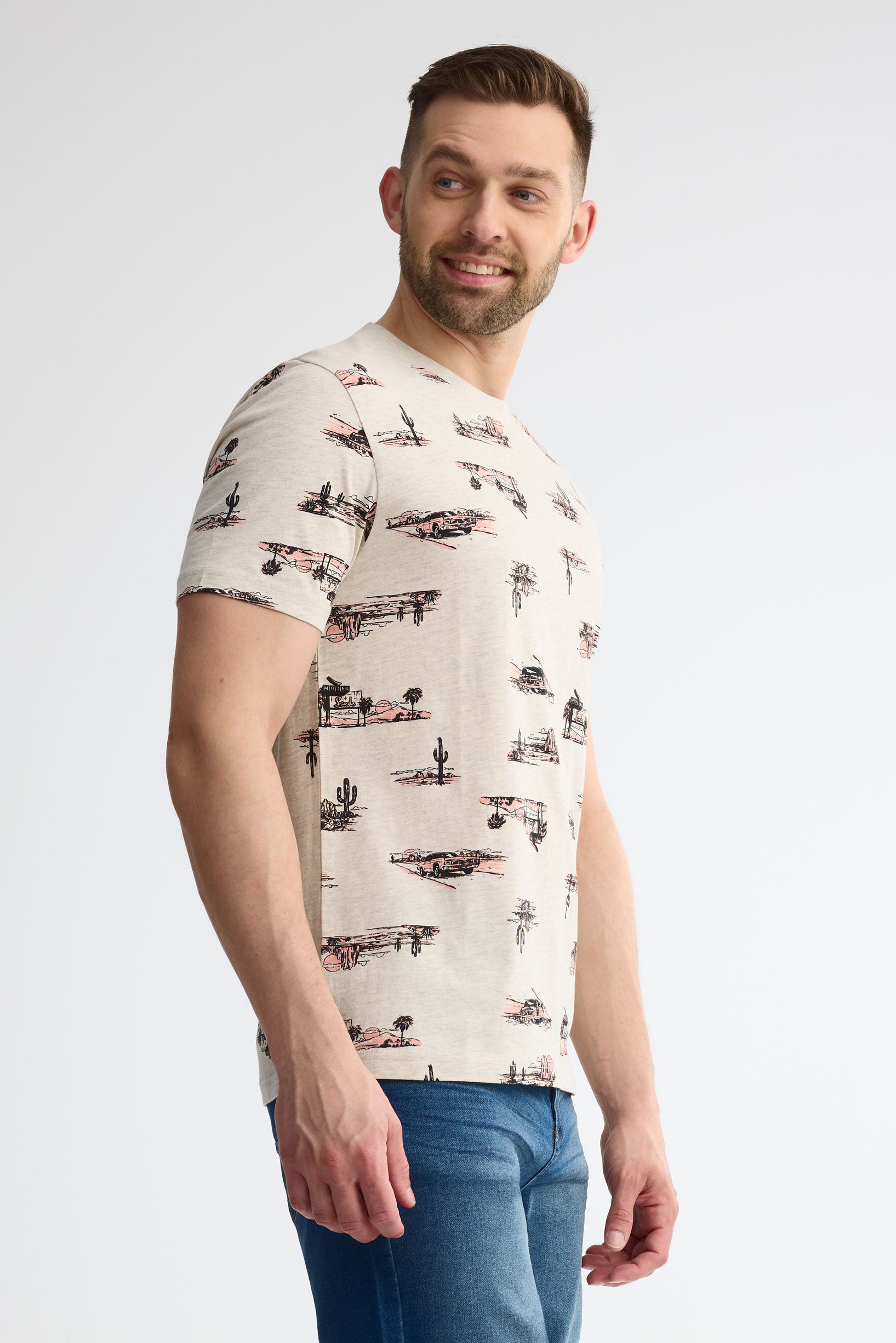 T-shirt col rond coton, 2/30$ - Homme && BEIGE/MULTI