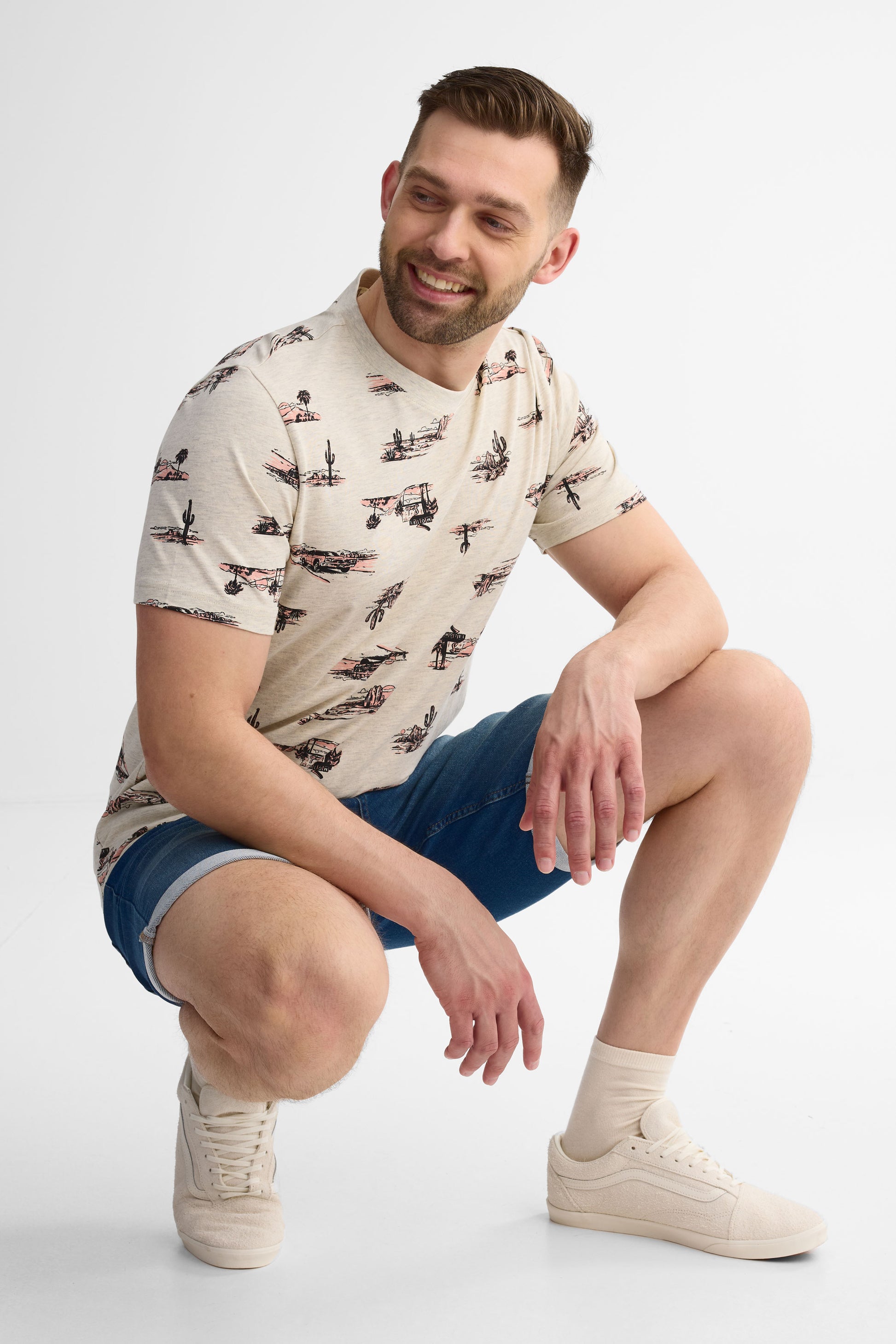 T-shirt col rond coton, 2/30$ - Homme && BEIGE/MULTI