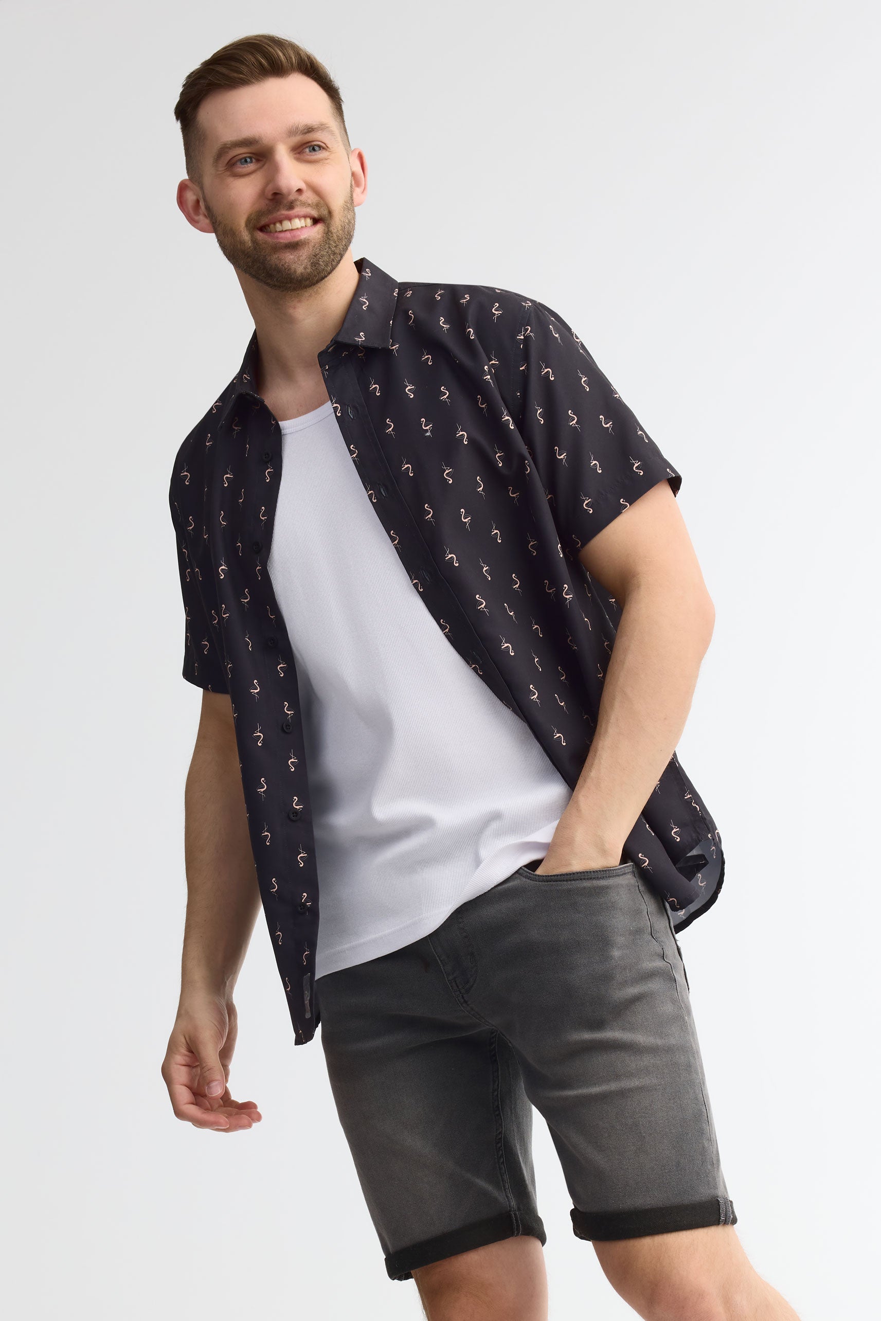 Chemise manches courtes imprimée - Homme && NOIR/MULTI