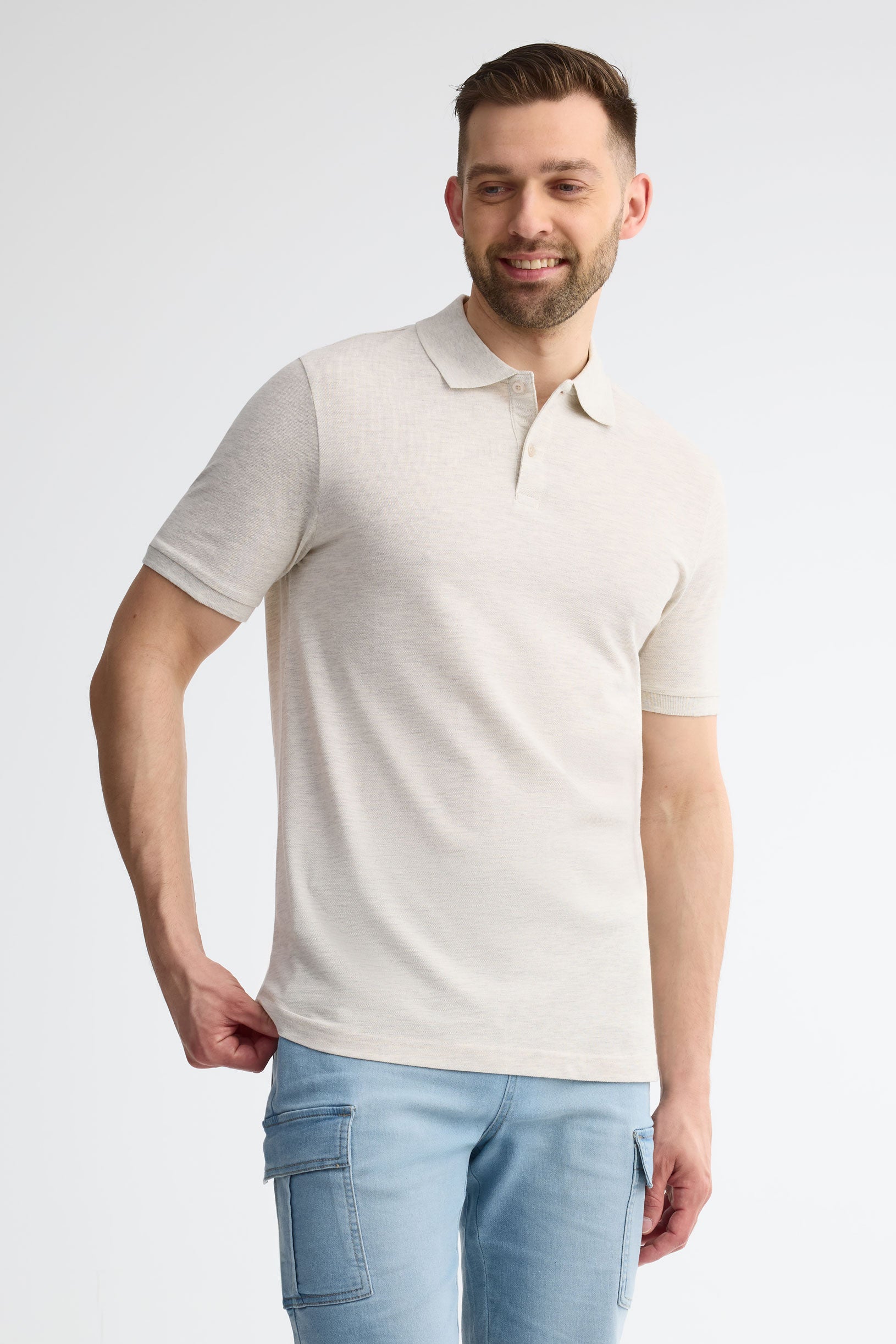Polo manches courtes coton piqué - Homme && BEIGE