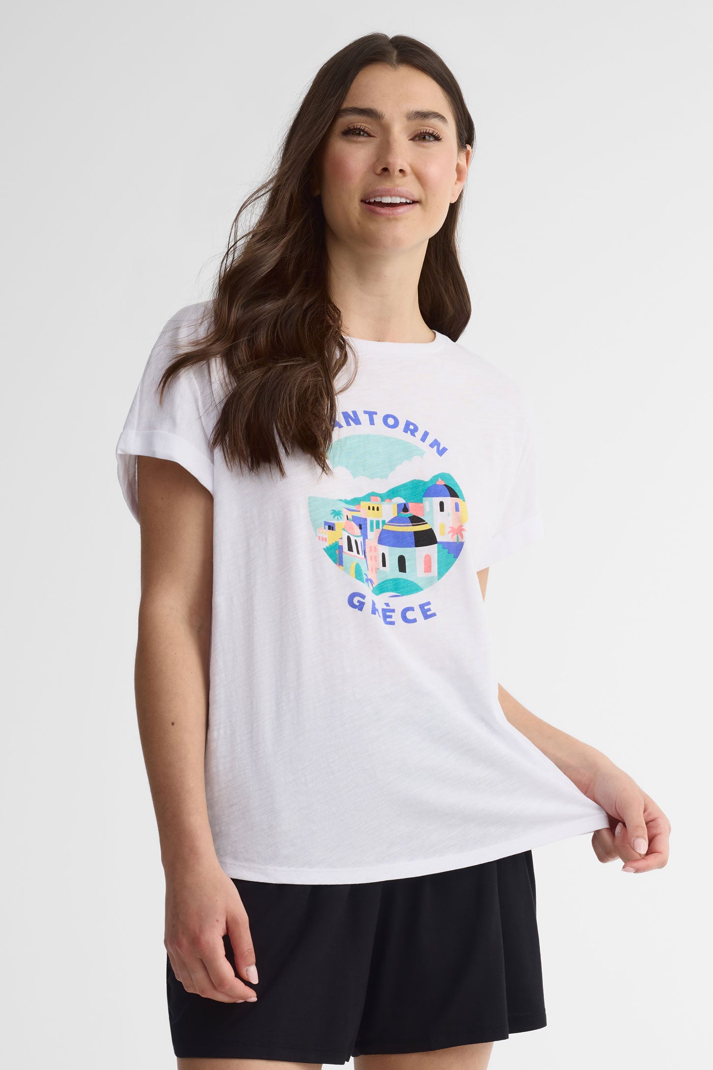 T-shirt col rond coupe ample coton, 2/30$ - Femme && BLANC