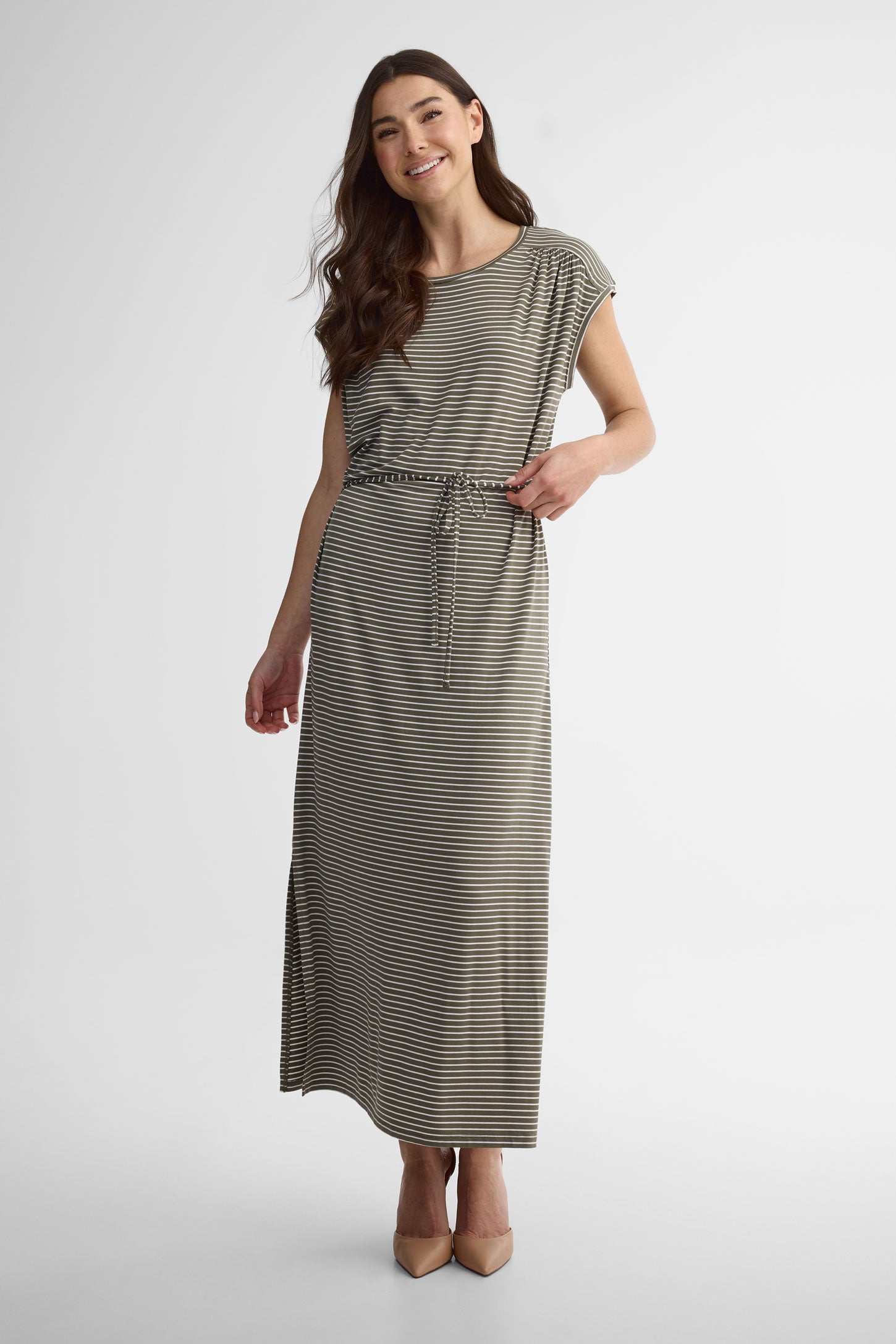 Robe maxi manches courtes - Femme && KAKI/MULTI