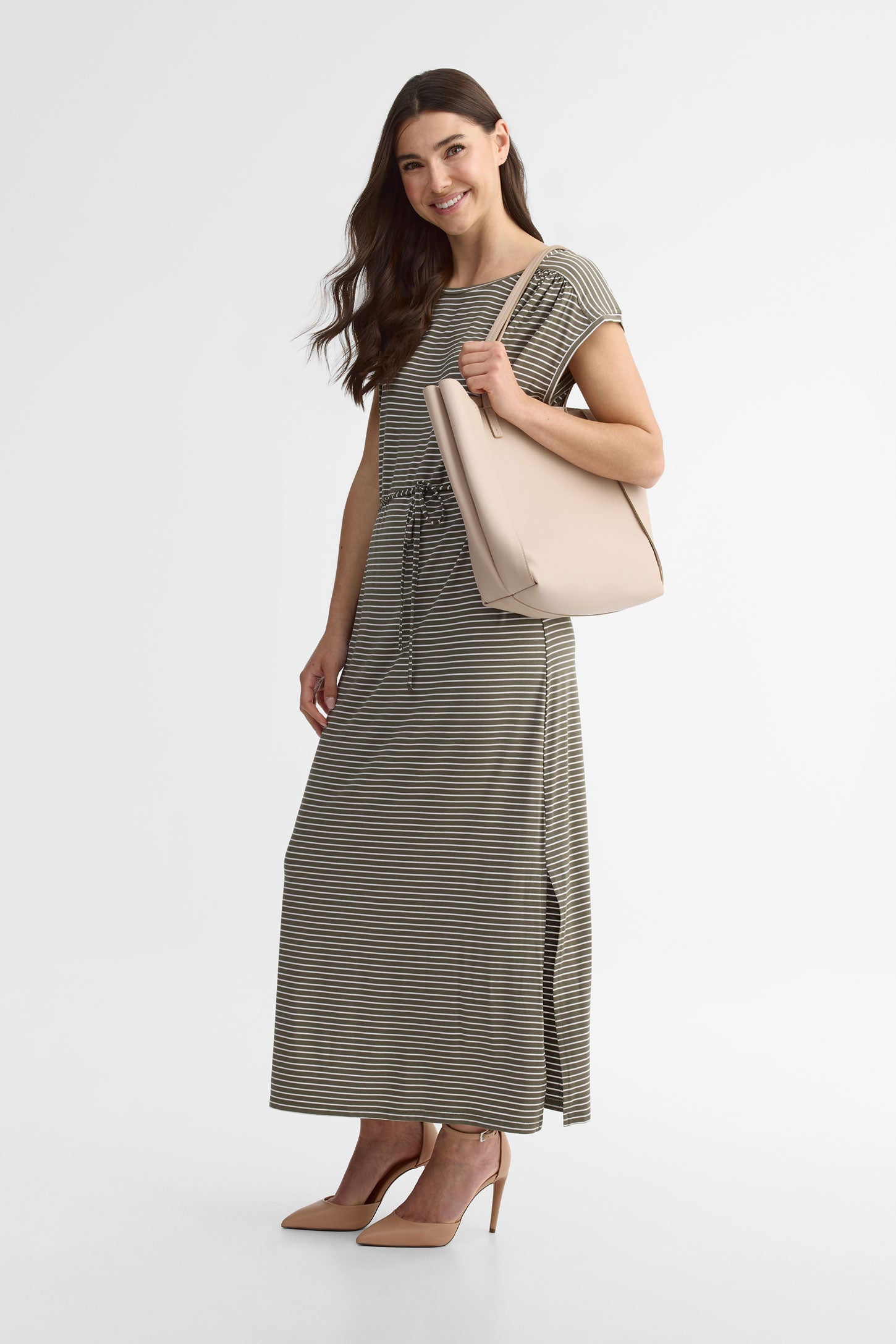 Robe maxi manches courtes - Femme && KAKI/MULTI
