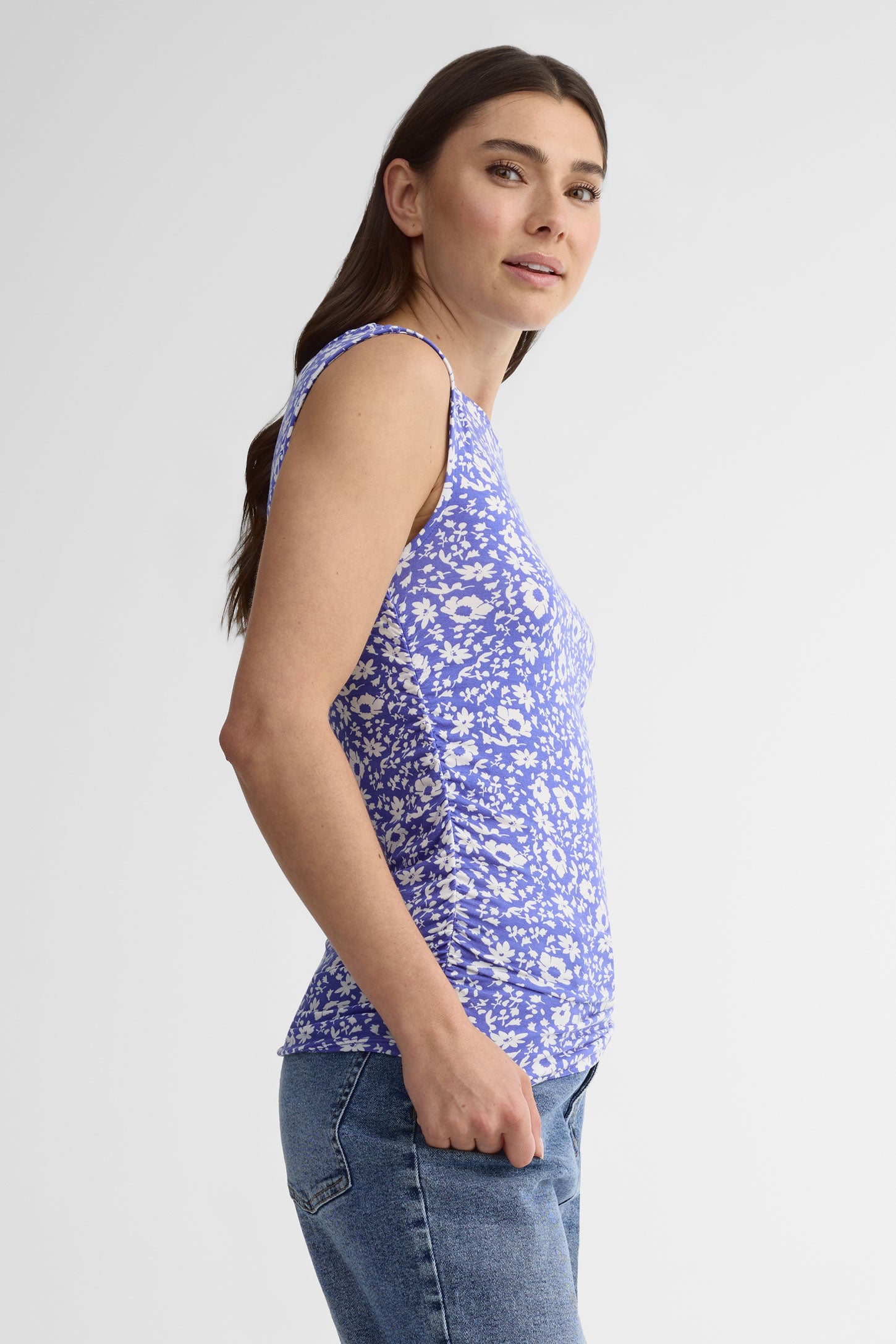 Camisole froncée sur les côtés - Femme && BLEU MULTI