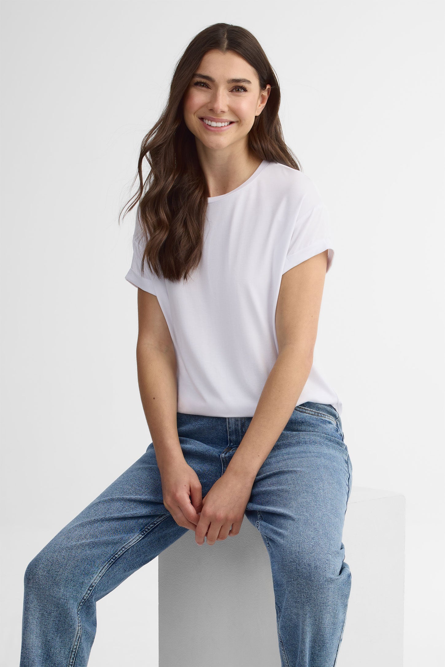 T-shirt col rond coupe ample - Femme && BLANC