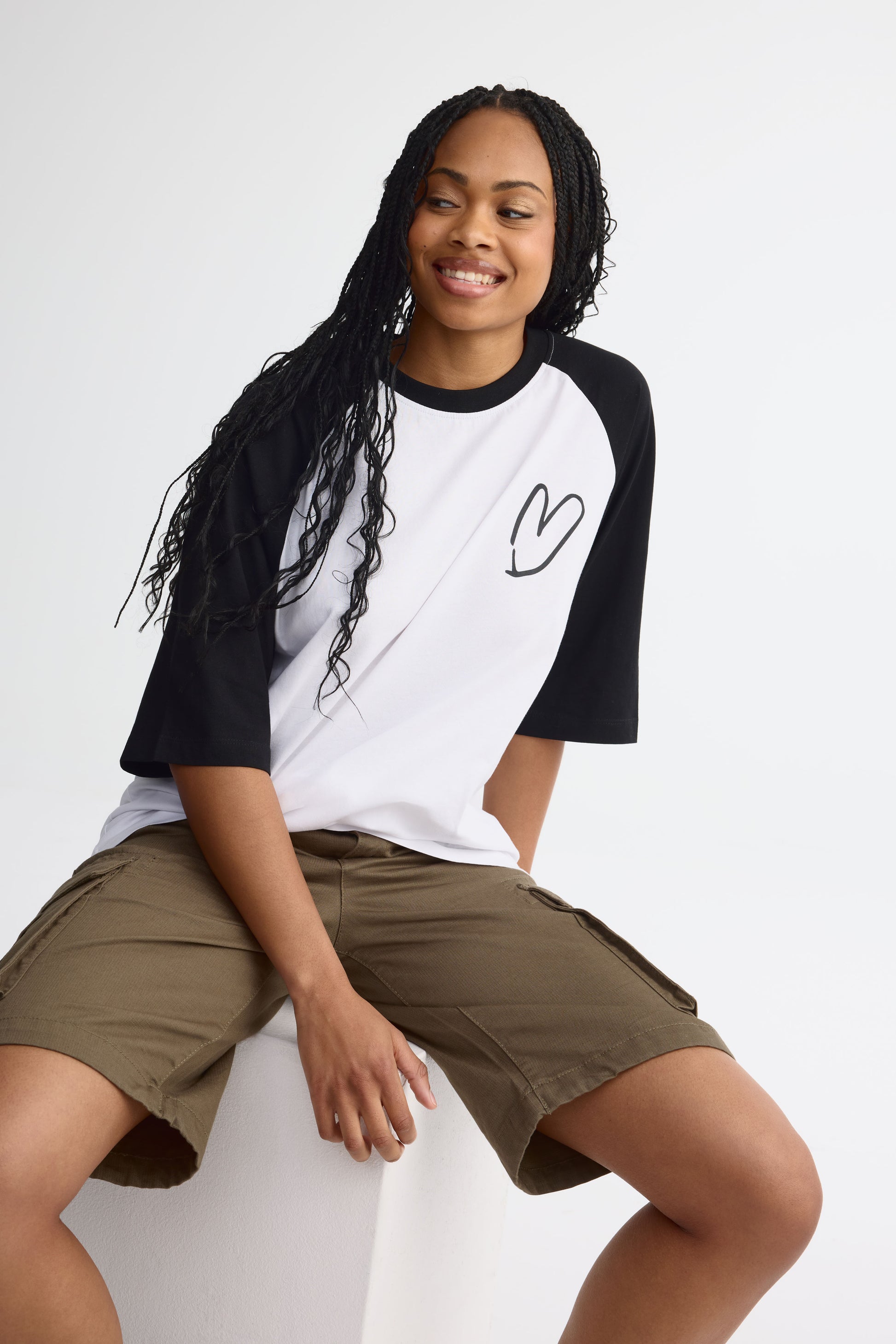 T-shirt col rond imprimé - Adulte unisexe && BLANC/NOIR