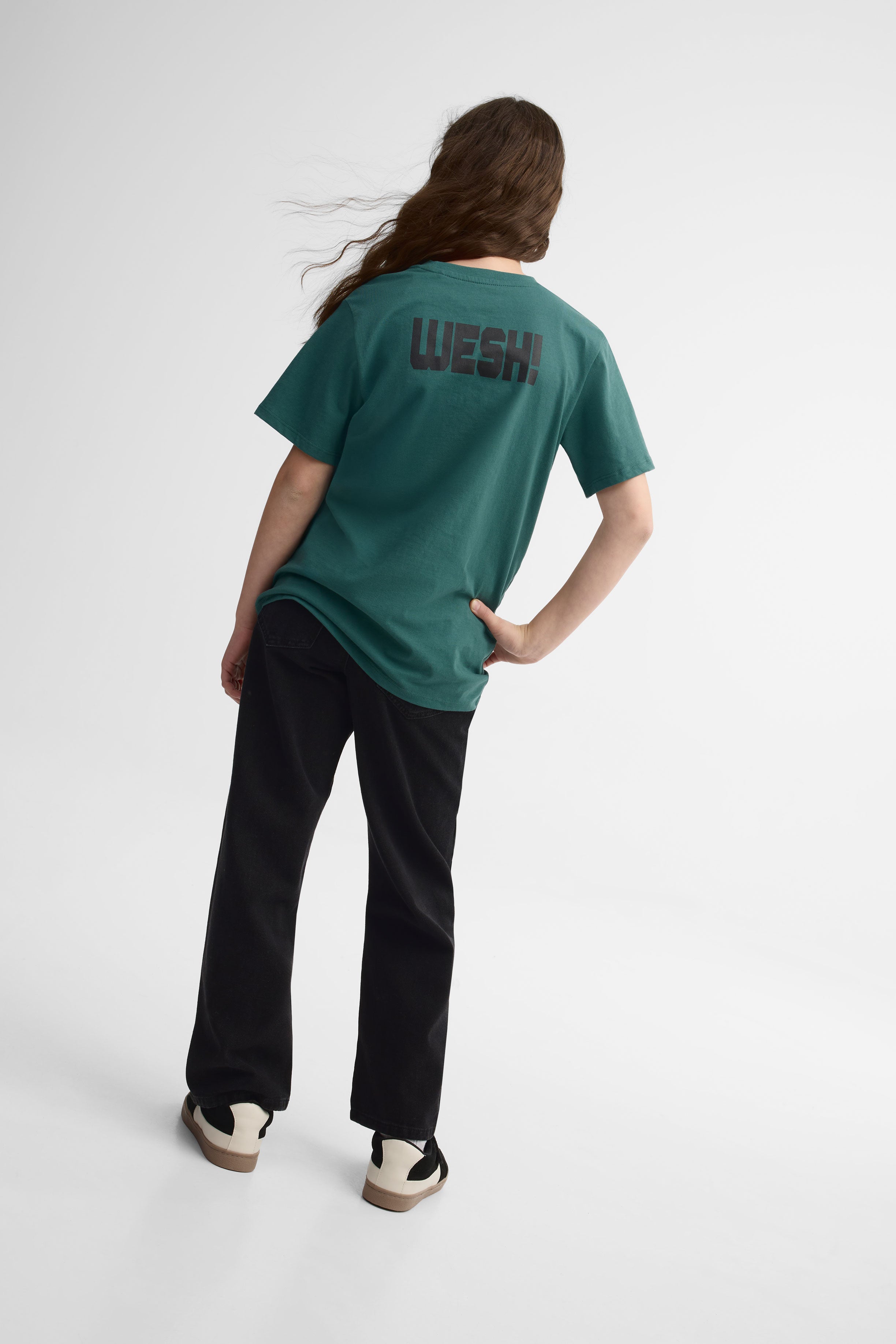 T-shirt col rond imprimé - Ado unisexe && VERT