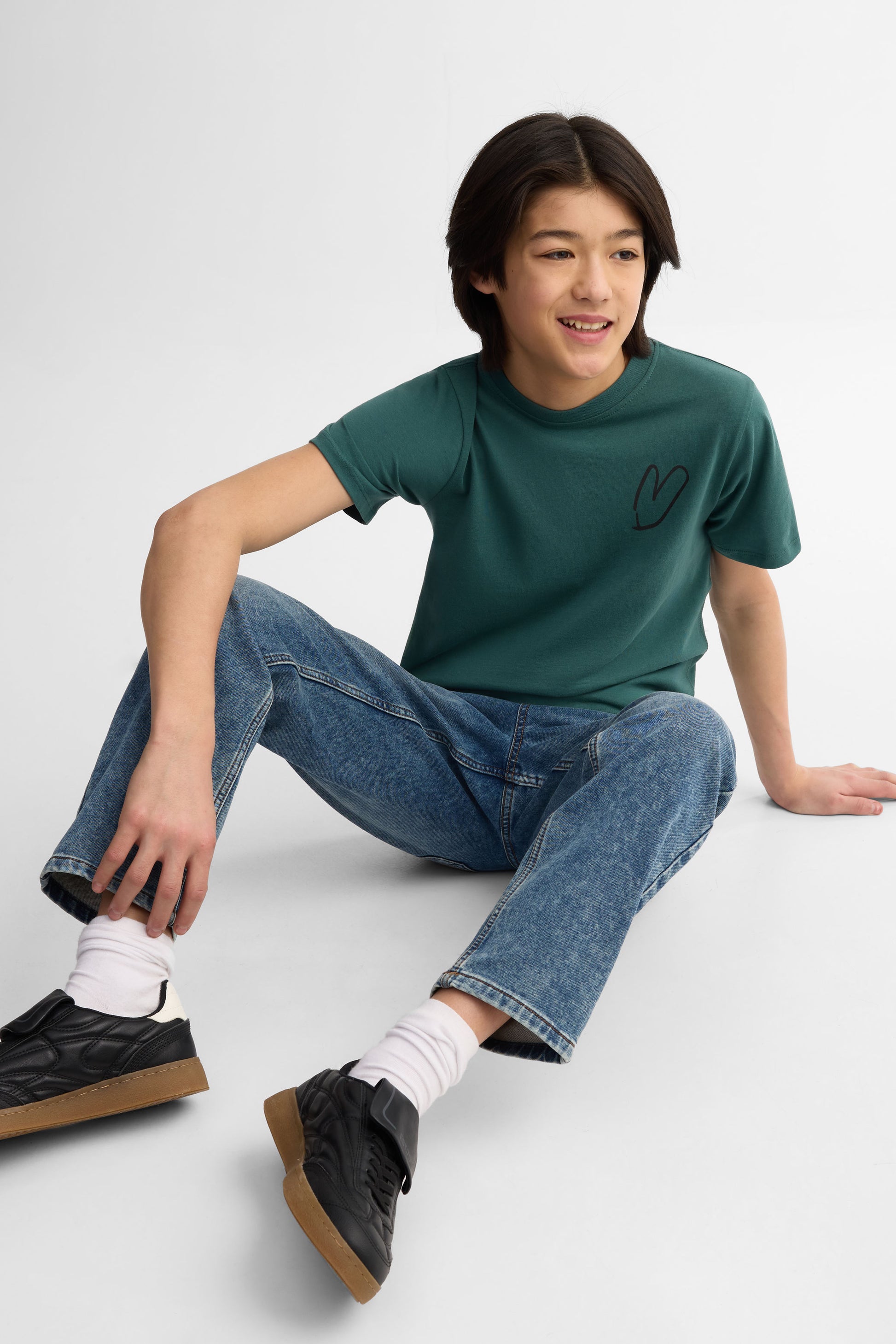 T-shirt col rond imprimé - Ado unisexe && VERT