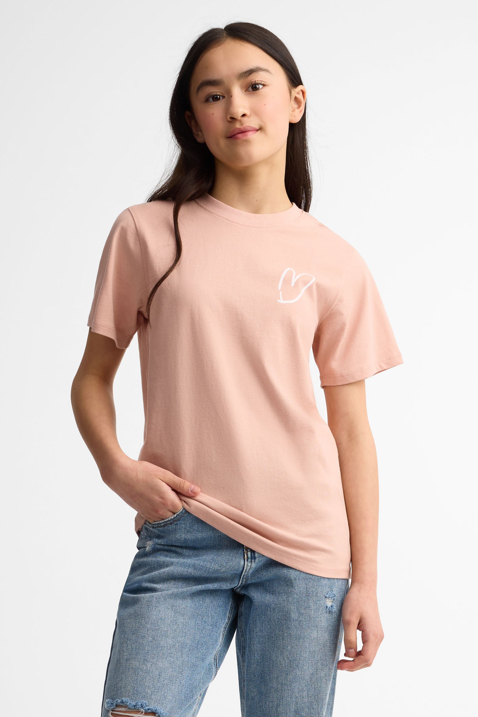 T-shirt col rond imprimé - Ado unisexe && VIEUX ROSE