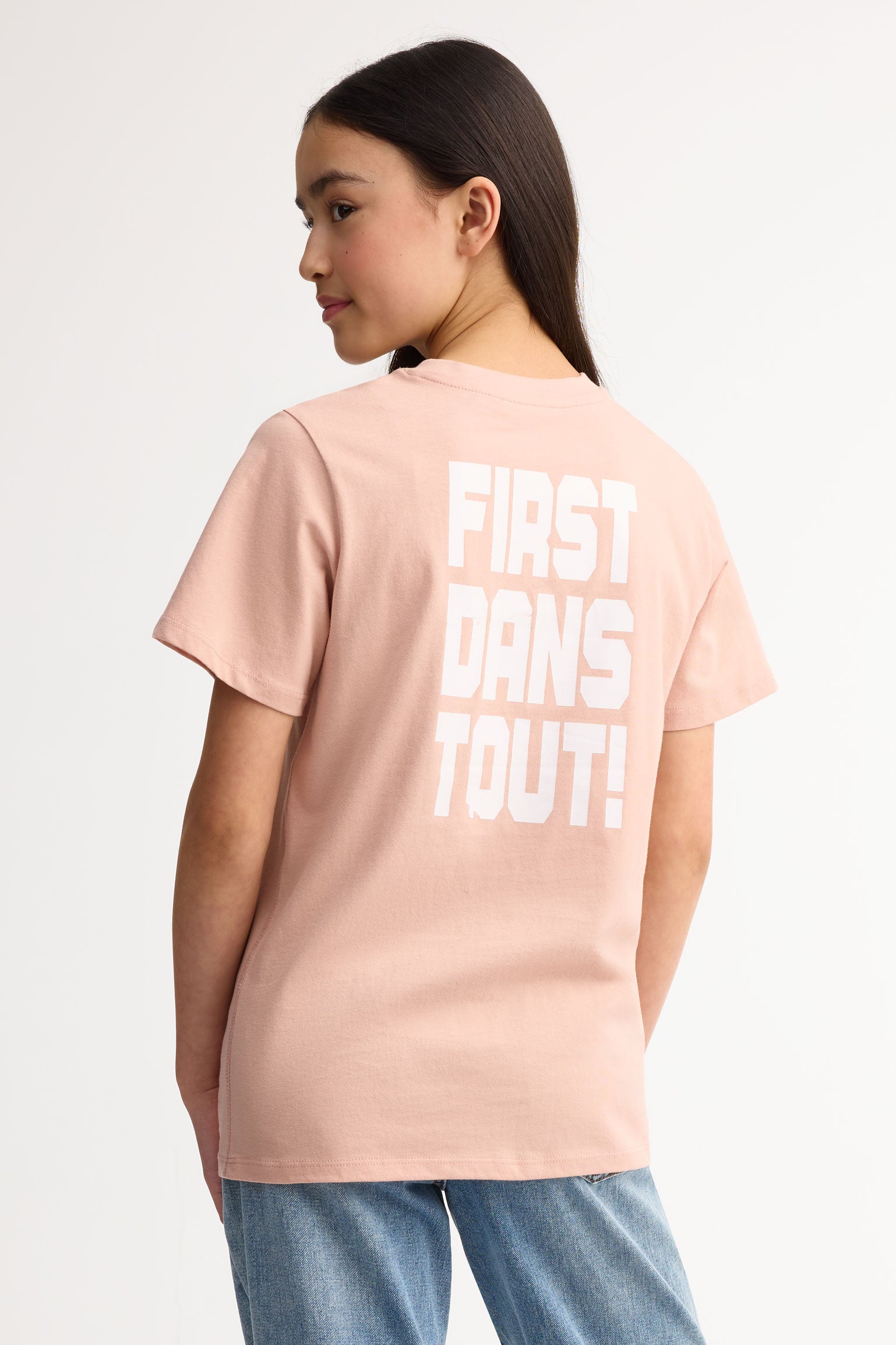 T-shirt col rond imprimé - Ado unisexe && VIEUX ROSE