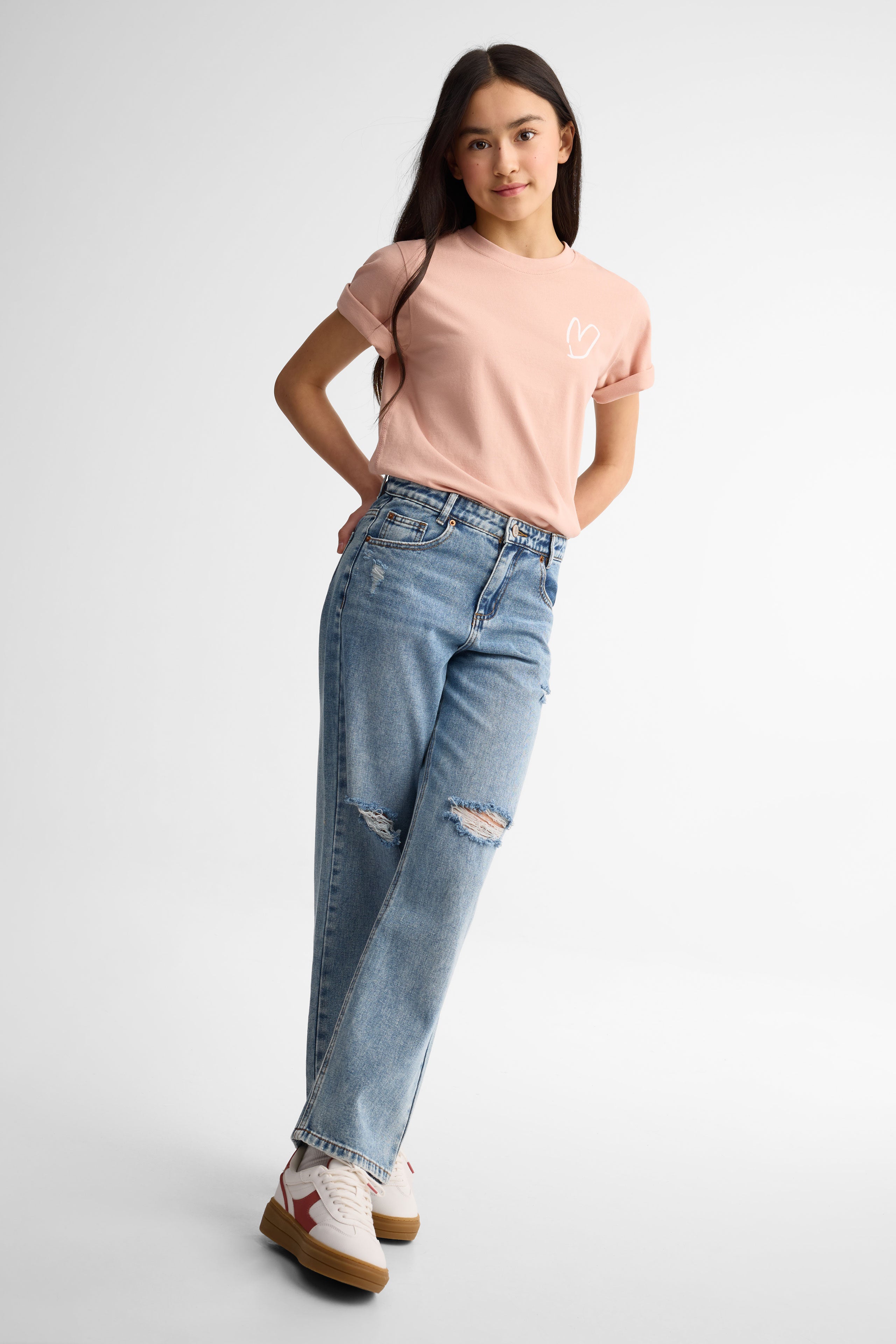 T-shirt col rond imprimé - Ado unisexe && VIEUX ROSE
