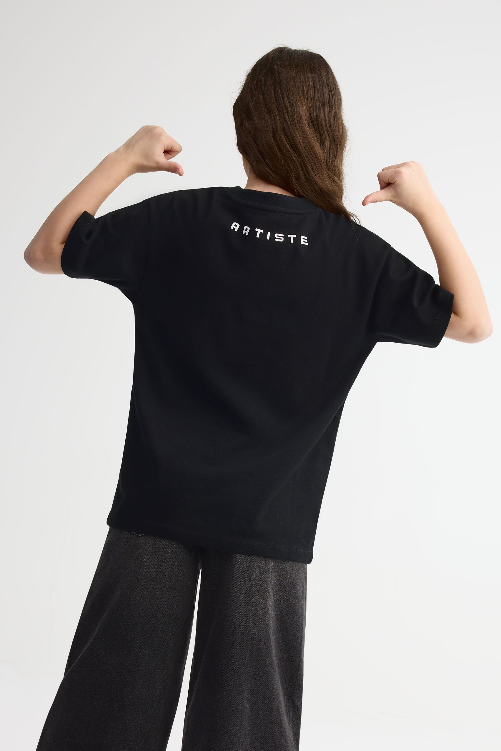 T-shirt col rond imprimé - Ado unisexe && NOIR
