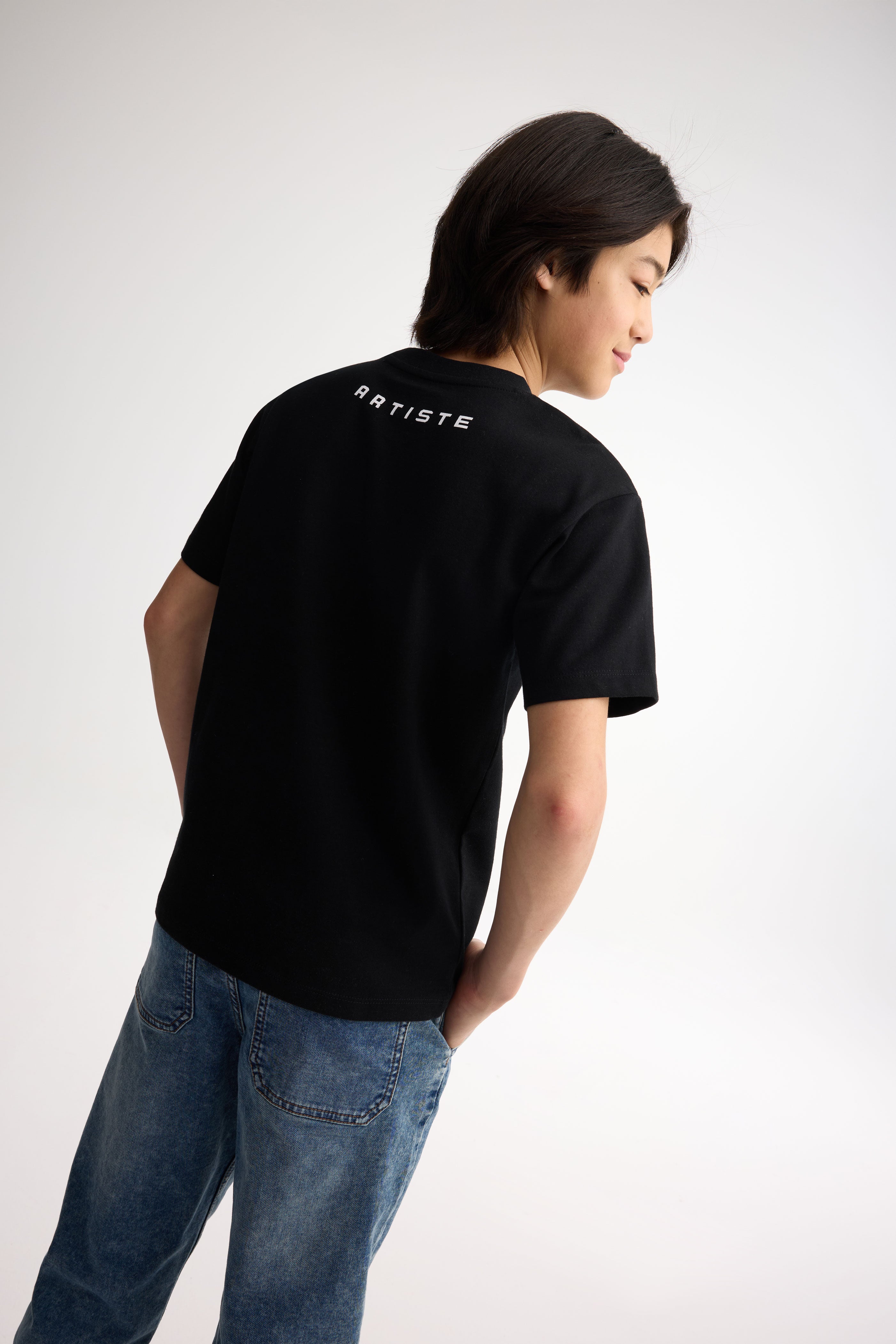 T-shirt col rond imprimé - Ado unisexe && NOIR