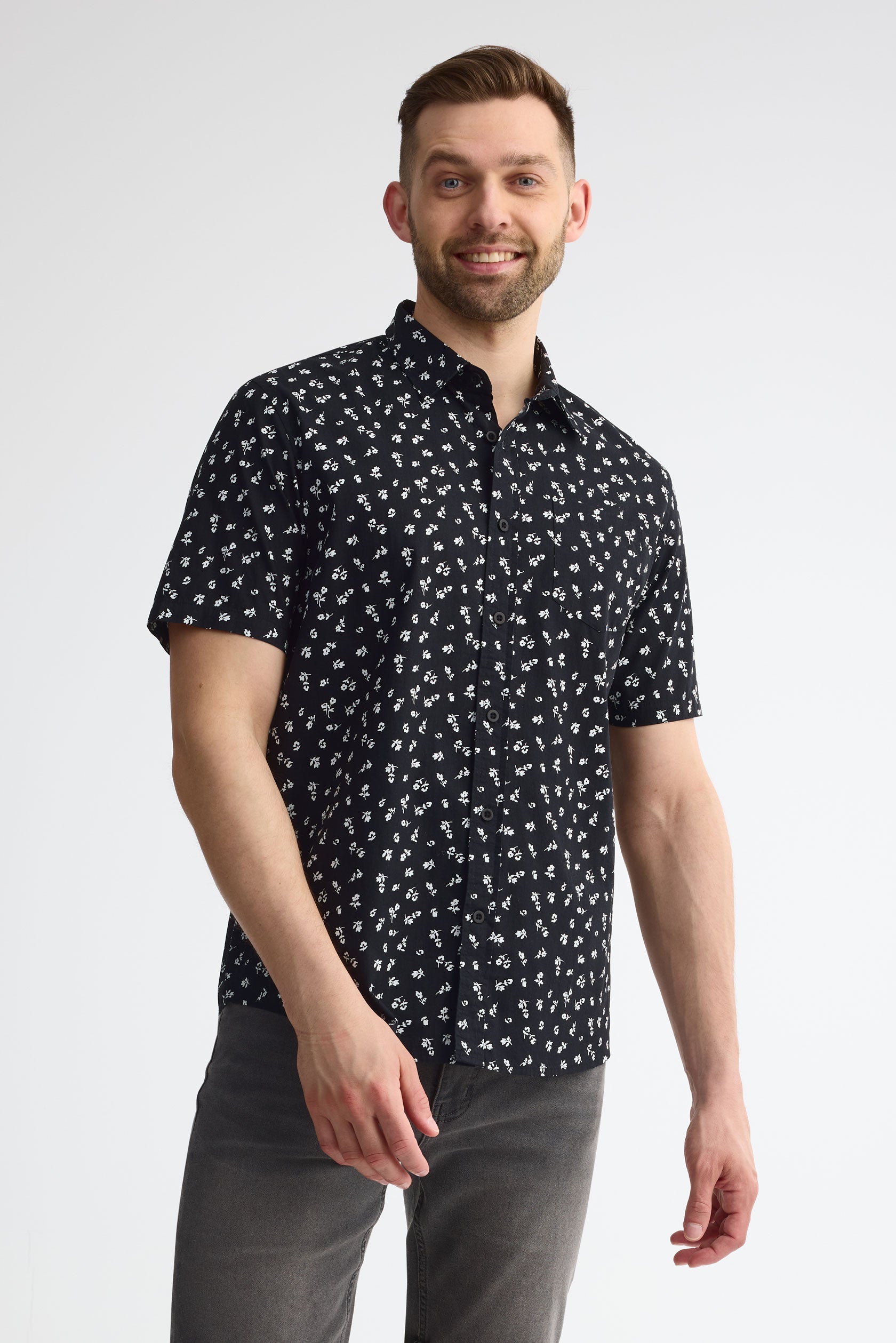 Chemise à manches courtes en coton - Homme && NOIR/MULTI