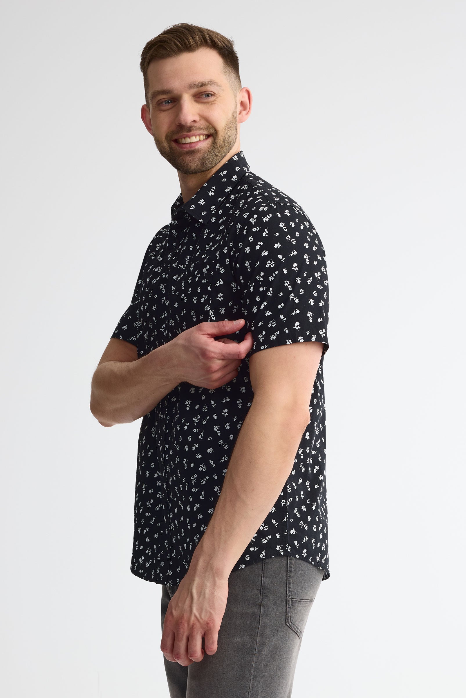 Chemise à manches courtes en coton - Homme && NOIR/MULTI