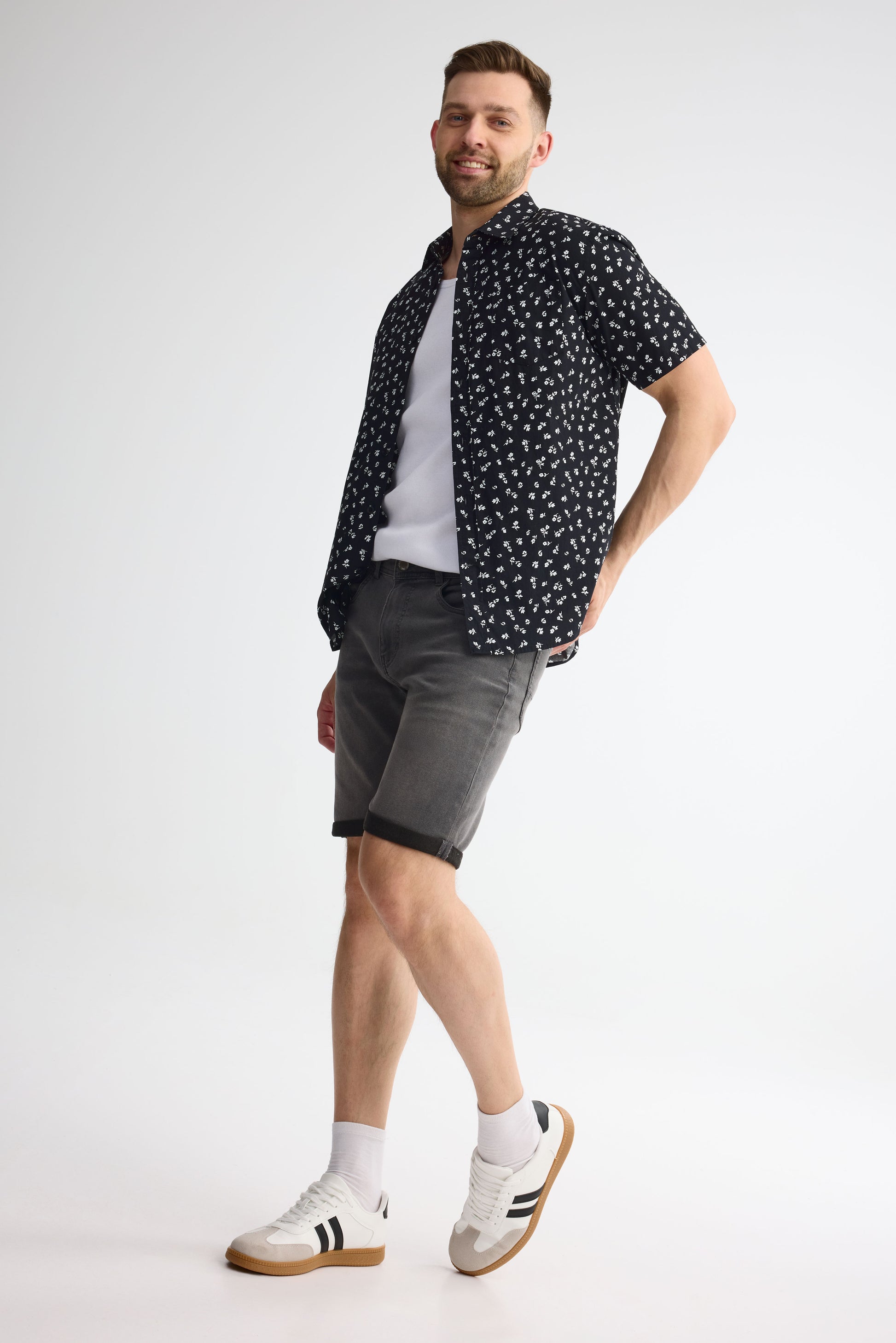 Chemise à manches courtes en coton - Homme && NOIR/MULTI