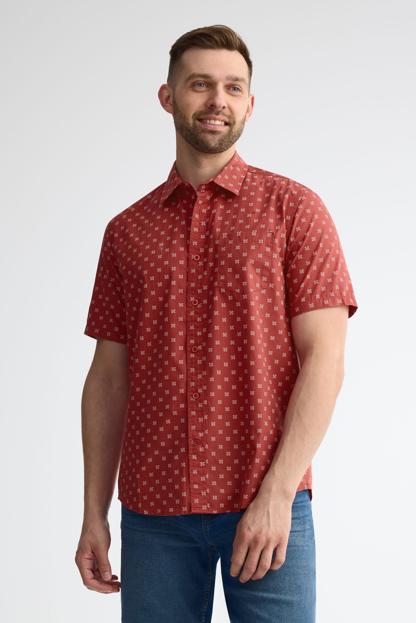 Chemise à manches courtes en coton - Homme && ROUGE/MULTI