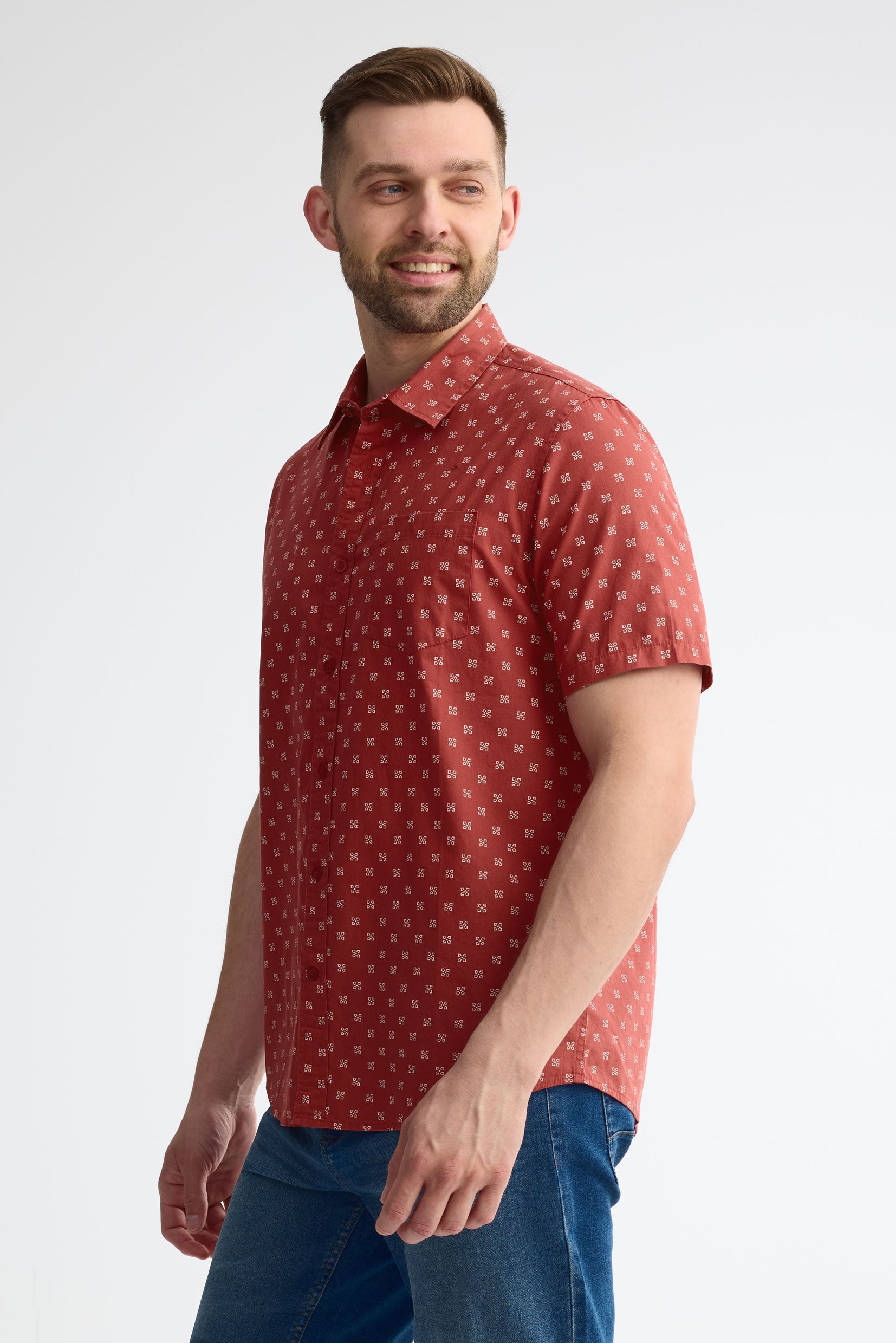 Chemise à manches courtes en coton - Homme && ROUGE/MULTI