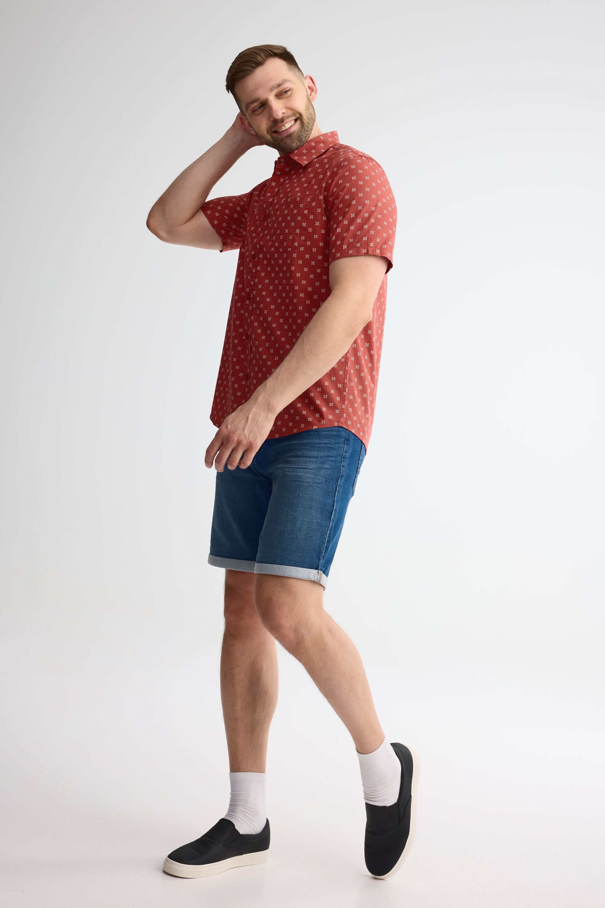 Chemise à manches courtes en coton - Homme && ROUGE/MULTI