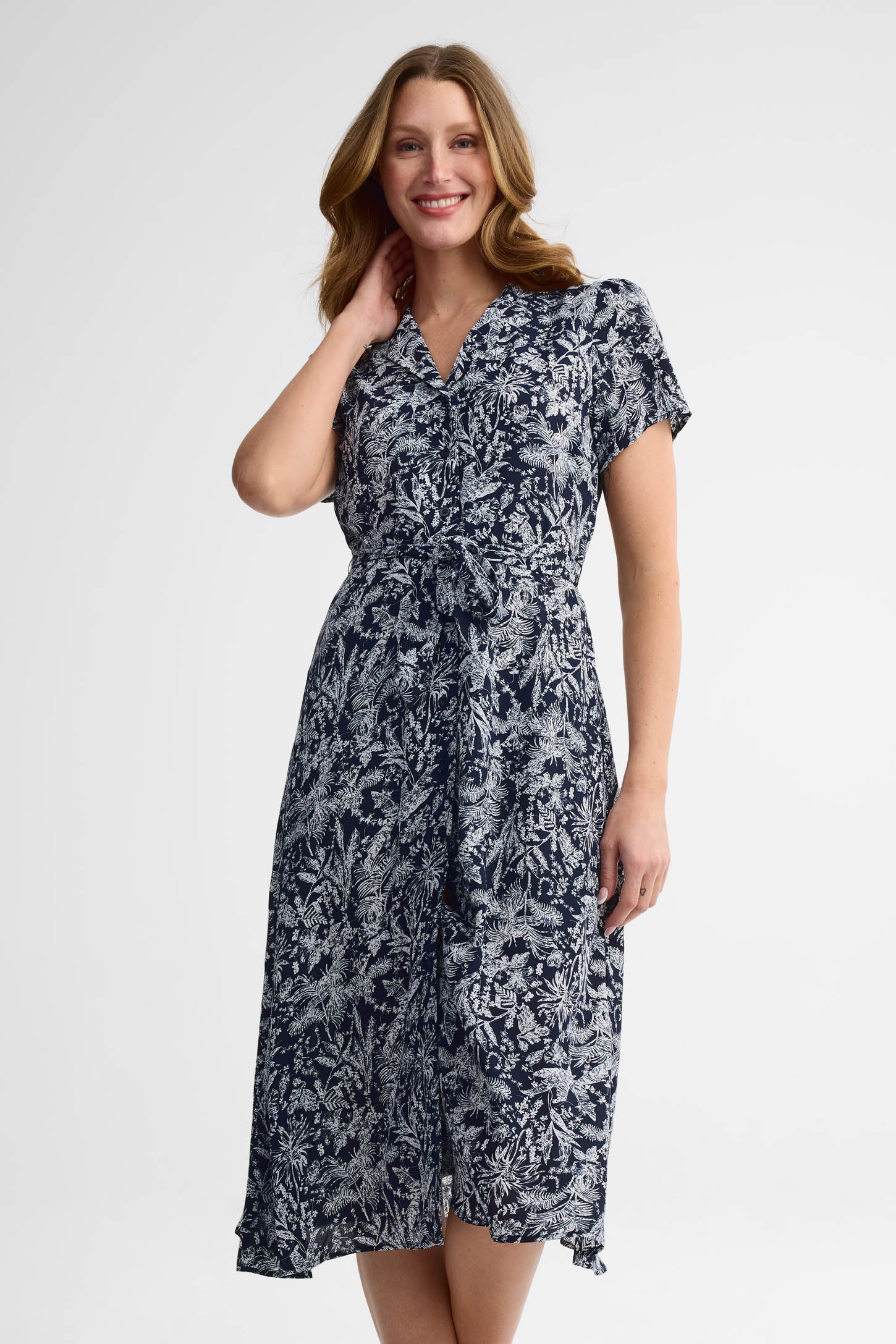 Robe chemisier à manches courtes – Femme && NOIR/MULTI