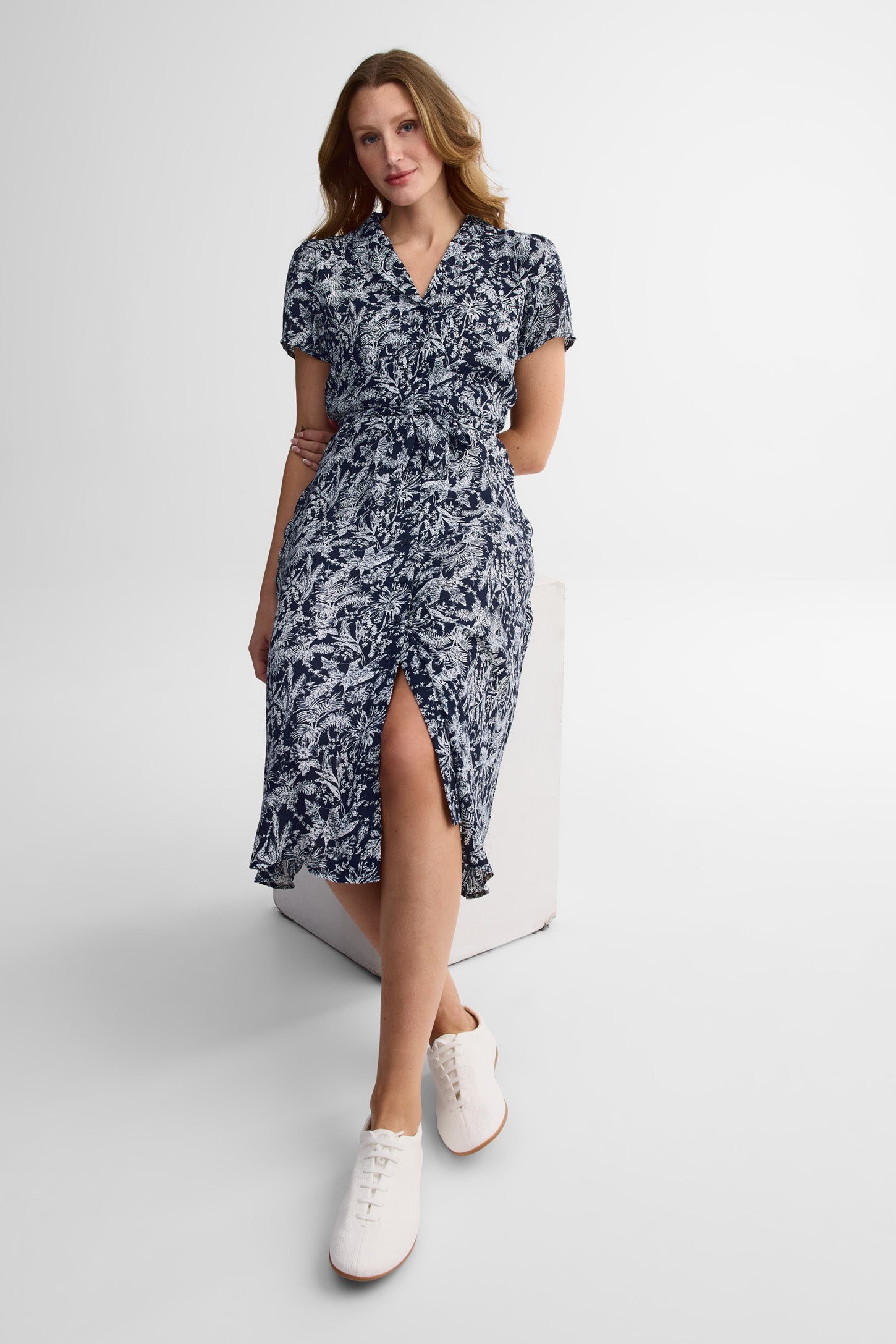 Robe chemisier à manches courtes – Femme && NOIR/MULTI