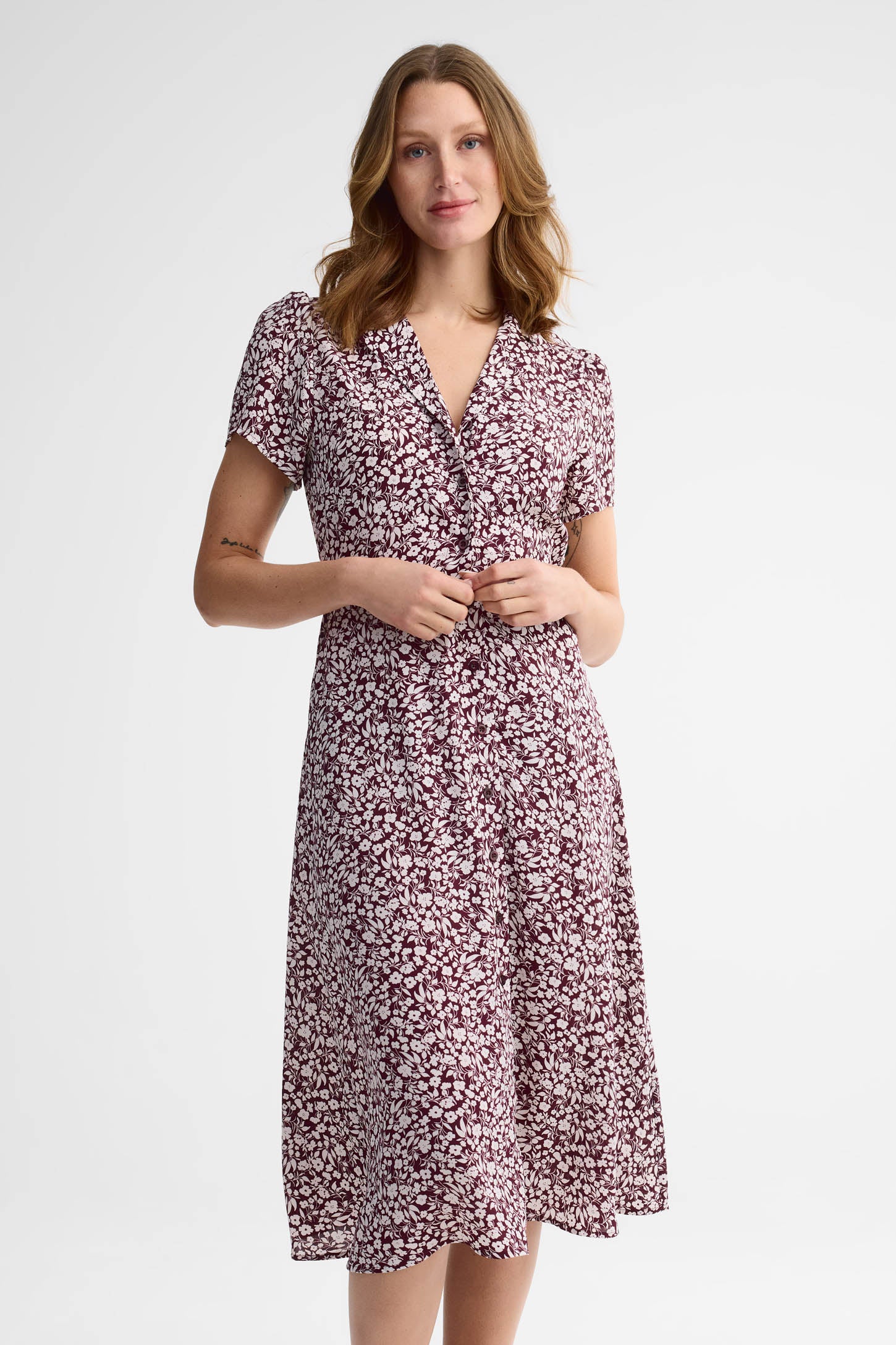 Robe chemisier à manches courtes – Femme && BOURGOGNE MULTI