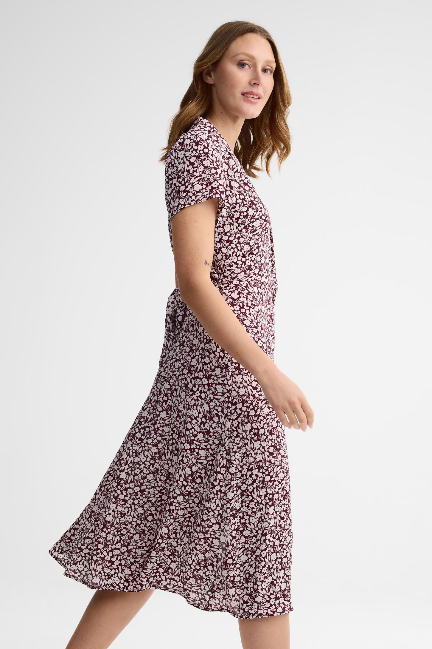 Robe chemisier à manches courtes – Femme && BOURGOGNE MULTI
