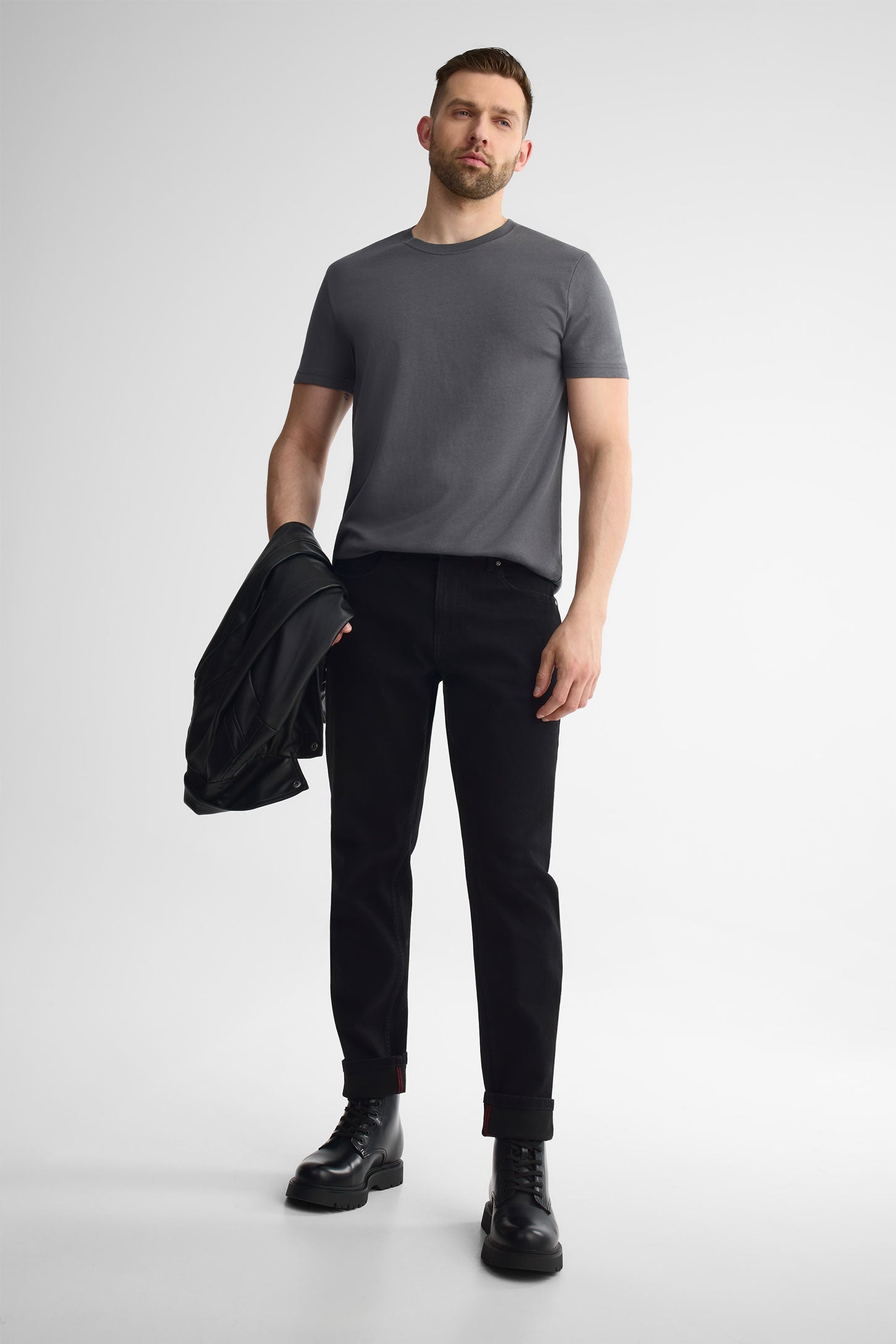 T-shirt col rond coton - Homme && GRIS