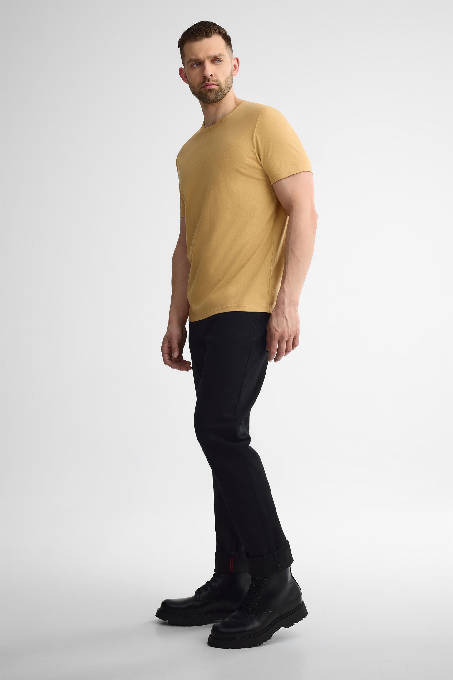 T-shirt col rond coton - Homme && OCRE