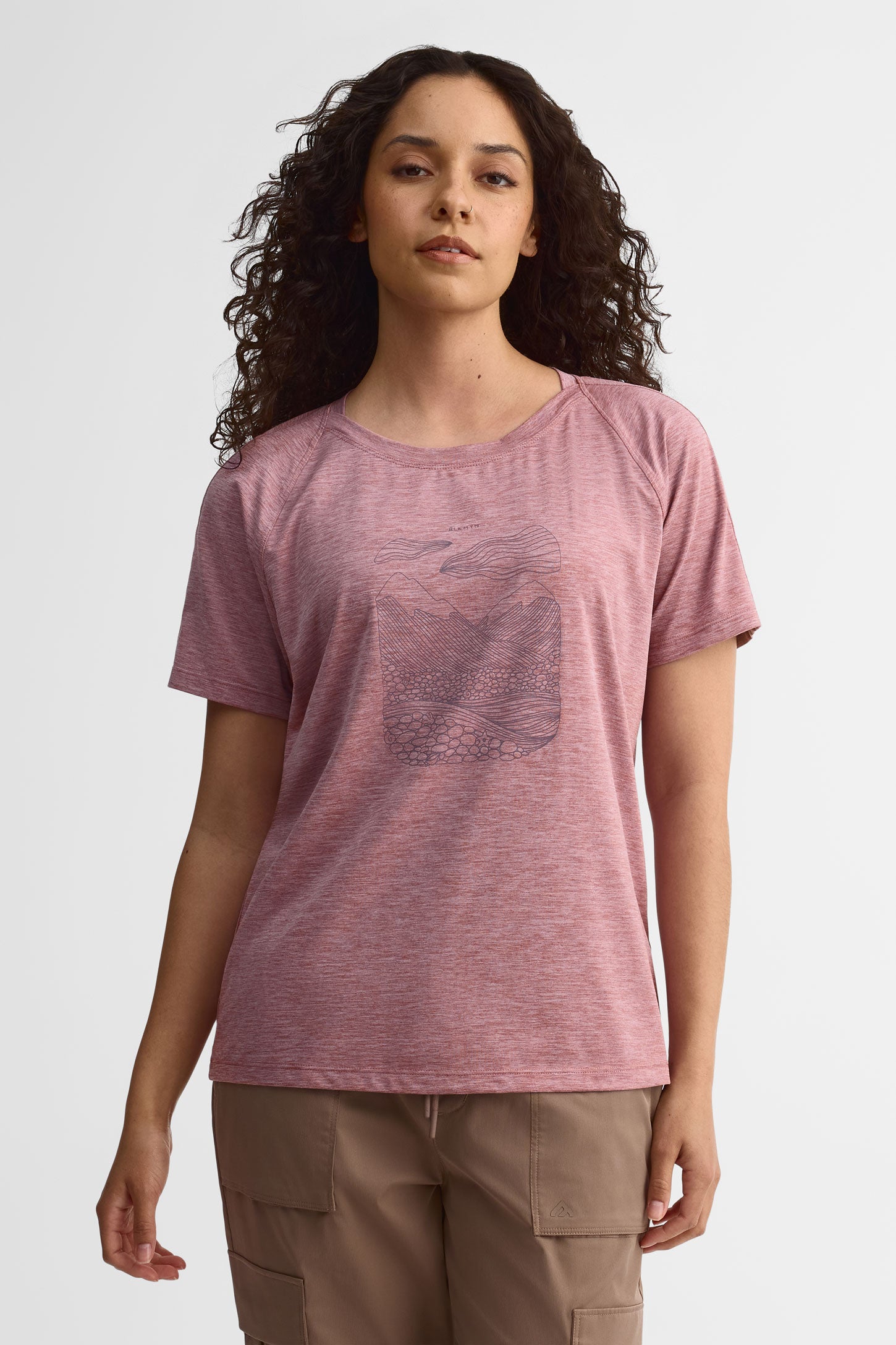 T-shirt col rond coupe semi-ajustée - Femme && MAUVE MIX