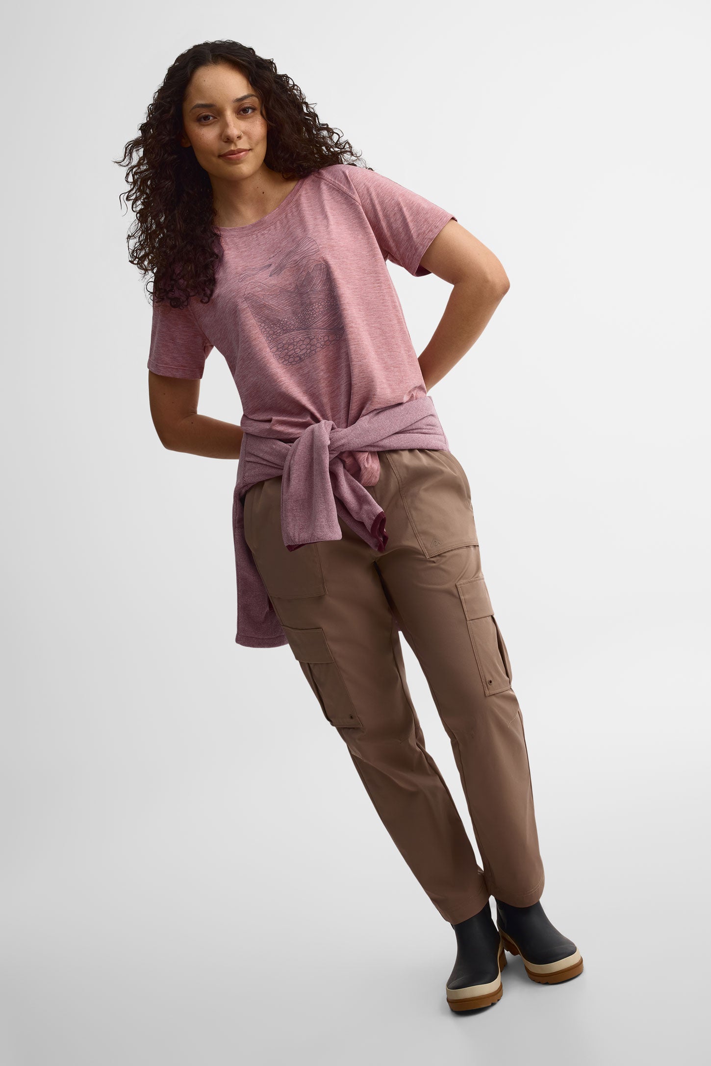 T-shirt col rond coupe semi-ajustée - Femme && MAUVE MIX
