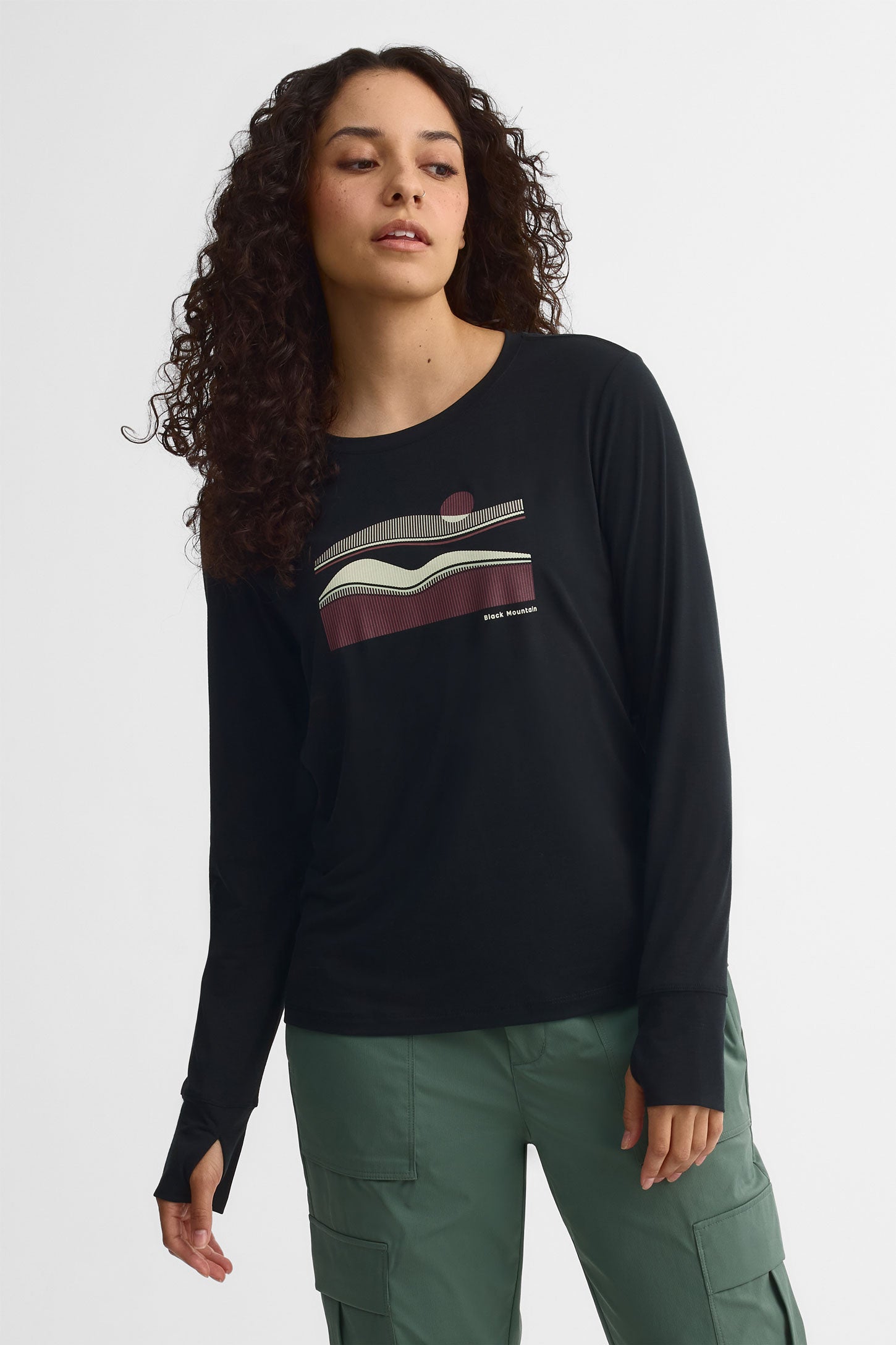 Chandail col rond manches longues Lyocell - Femme && NOIR