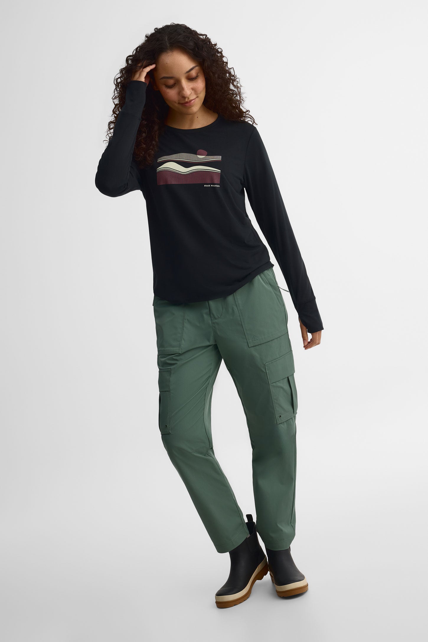 Chandail col rond manches longues Lyocell - Femme && NOIR