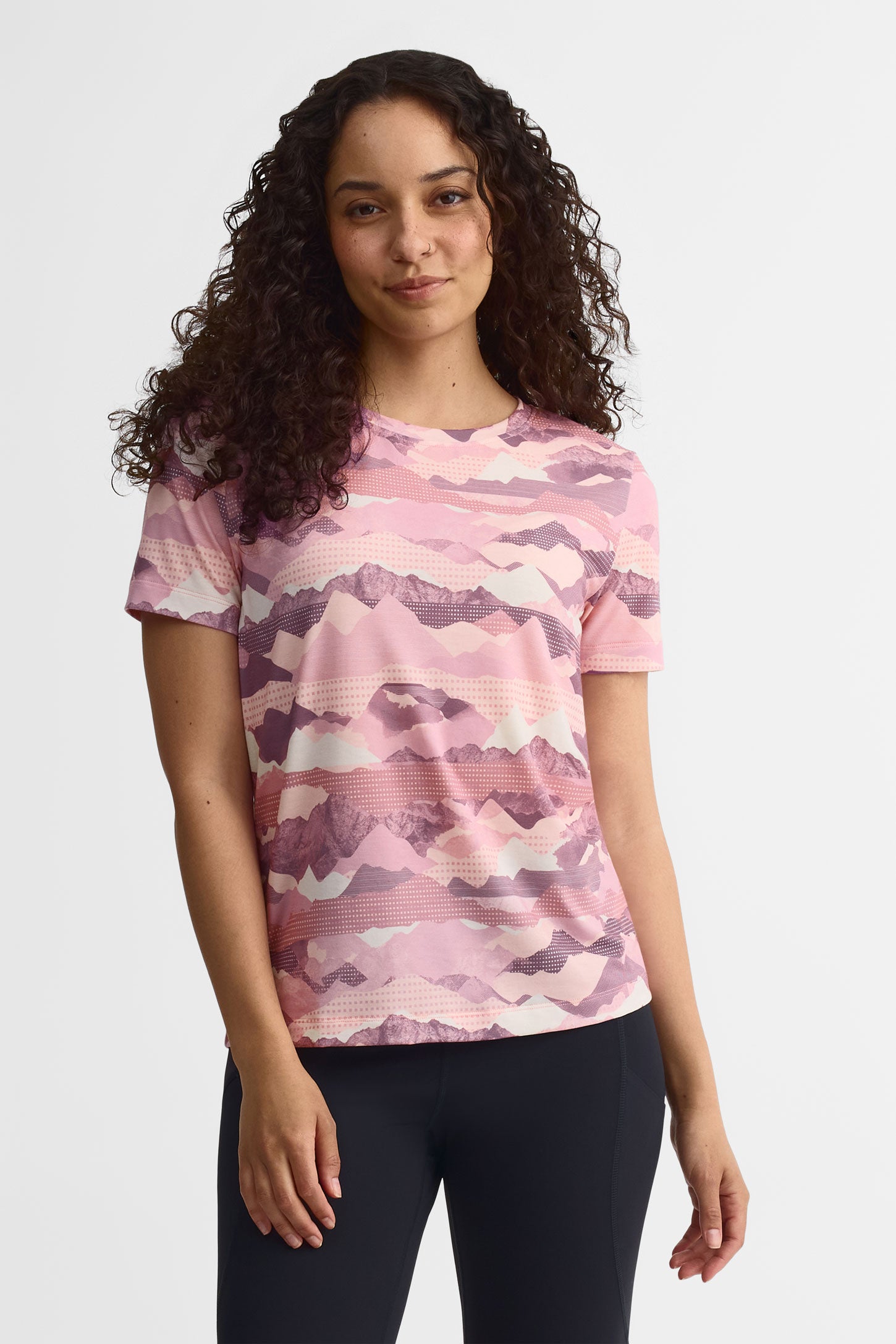 T-shirt col rond laine - Femme && MAUVE/MULTI