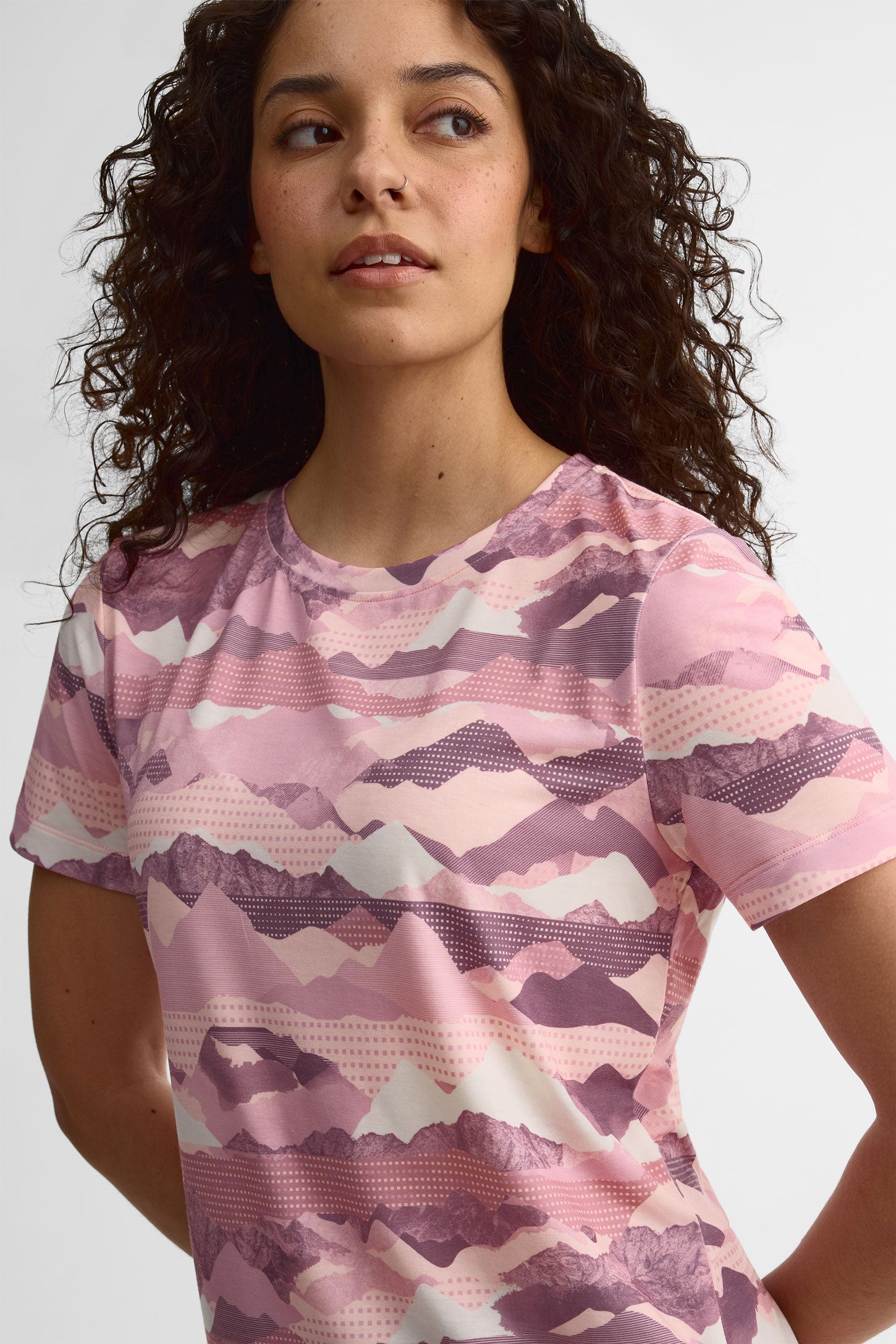 T-shirt col rond laine - Femme && MAUVE/MULTI