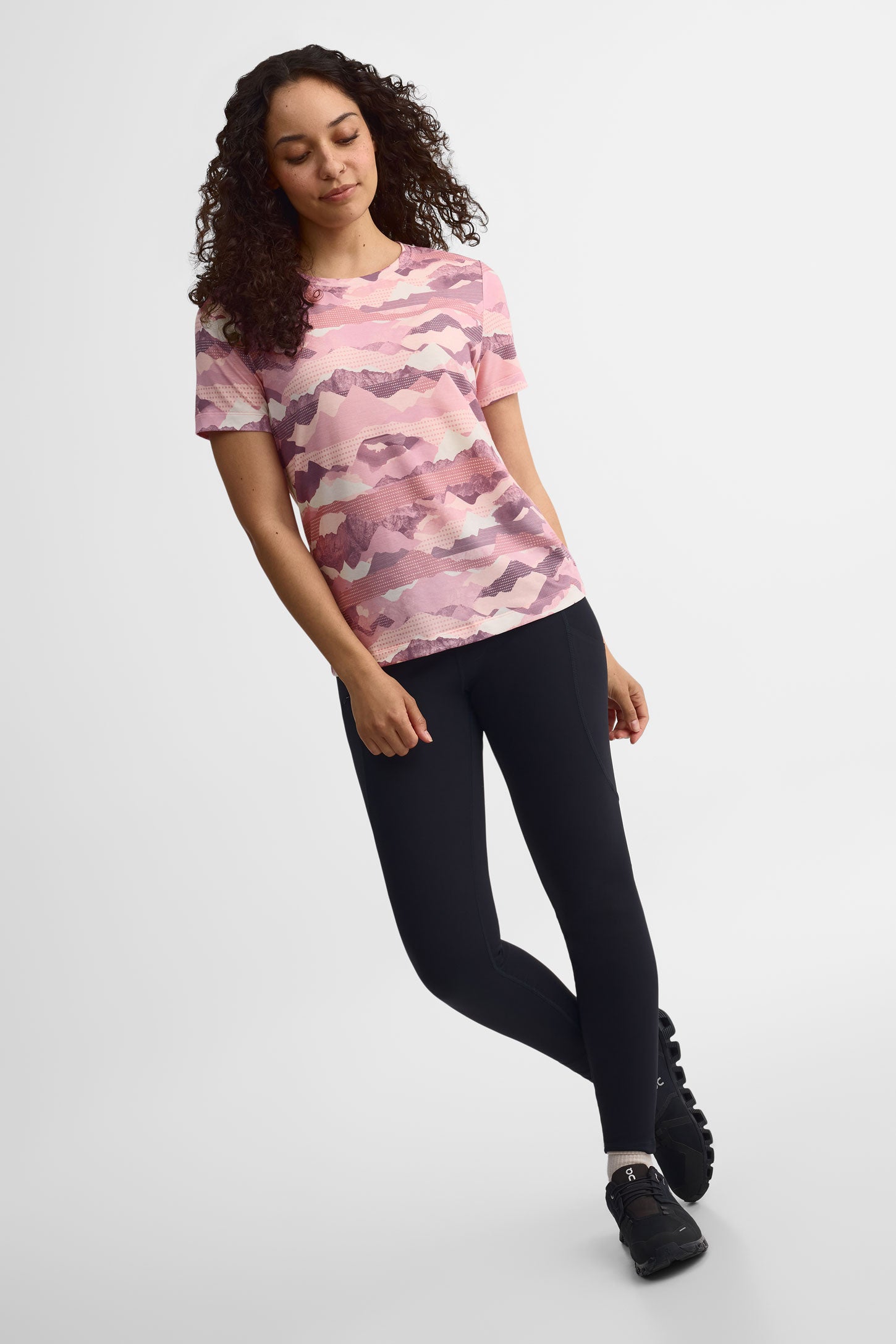 T-shirt col rond laine - Femme && MAUVE/MULTI