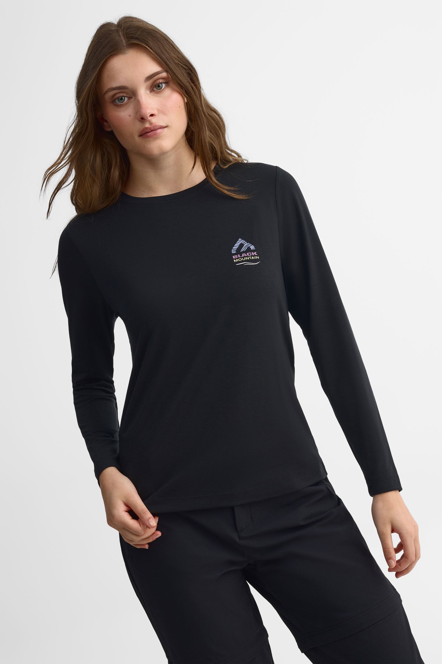 Chandail col rond manches longue tricot - Femme && NOIR