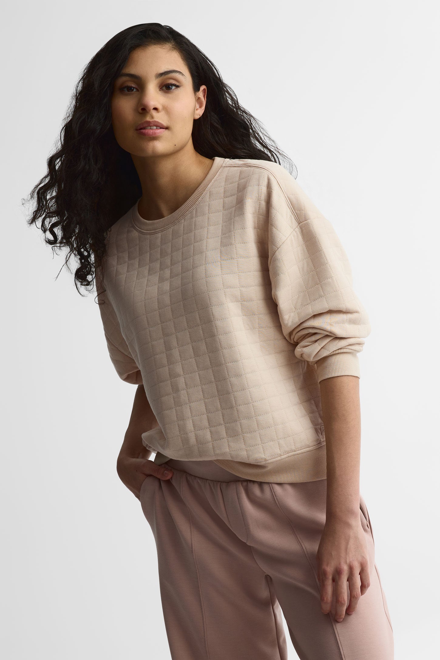 Chandail col rond matelassé lyocell - Femme && BEIGE