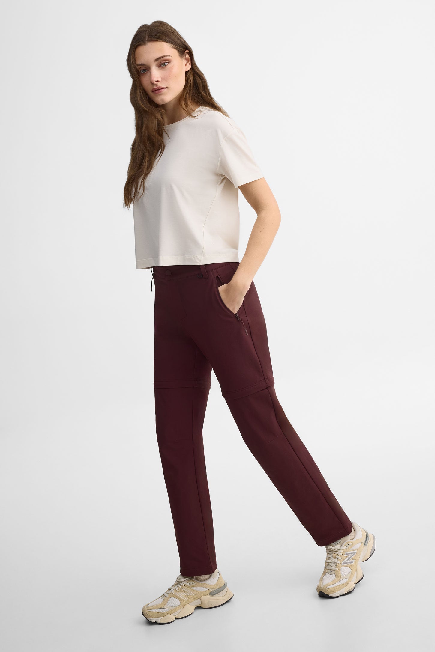 Pantalon convertible extensible 4 sens - Femme && ROUGE VIN