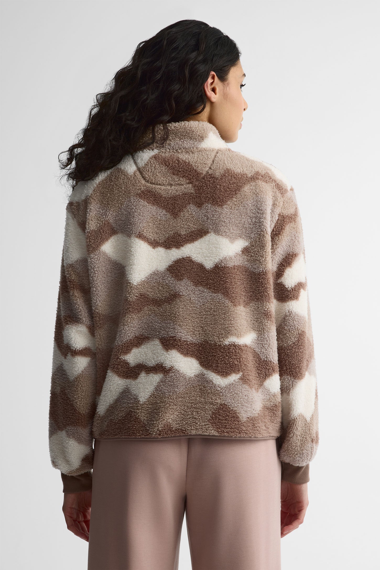 Chandail col montant demi fermeture éclair sherpa - Women && BEIGE/MULTI