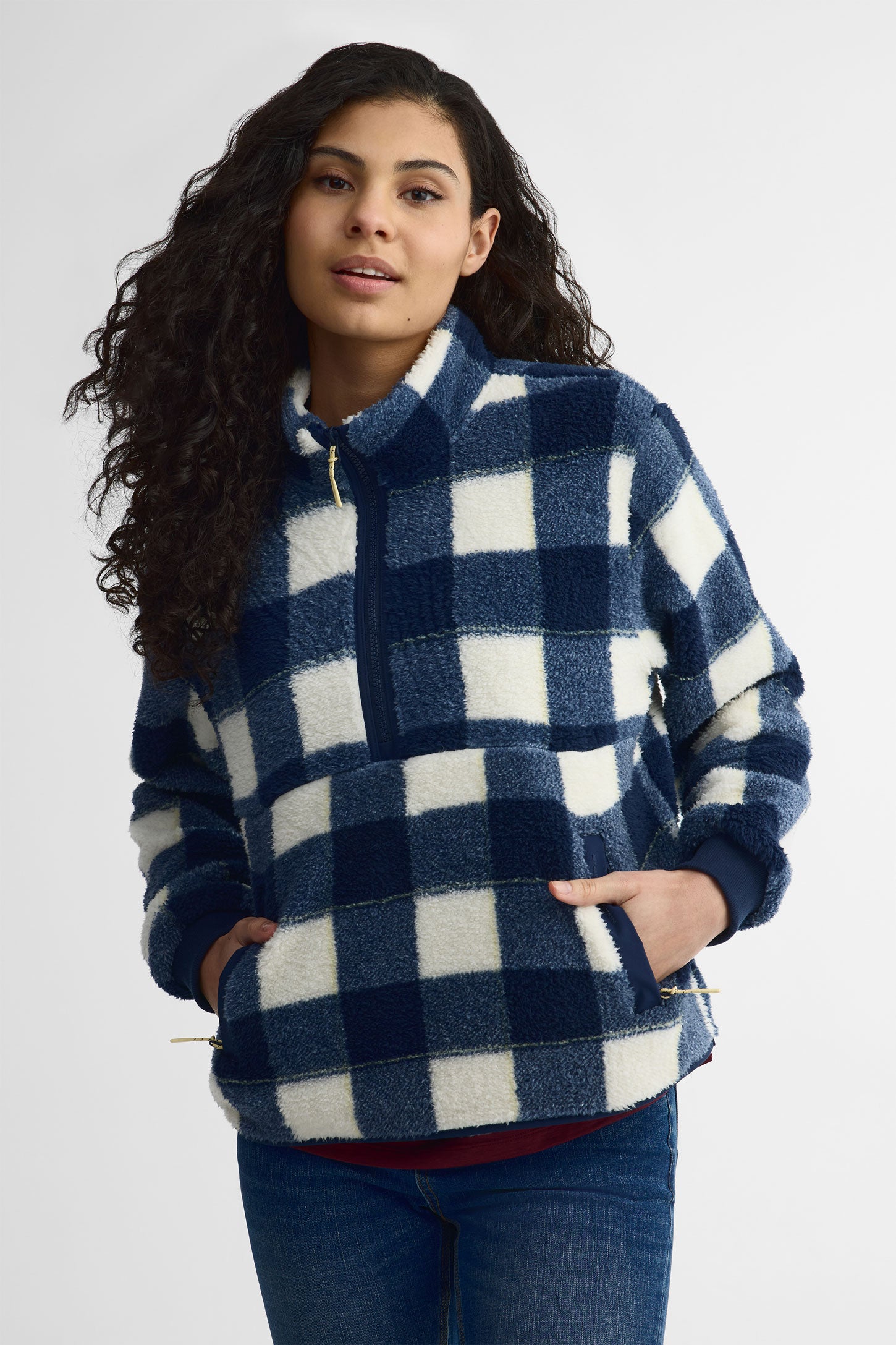 Chandail col montant demi fermeture éclair sherpa - Women && JAUNE/MULTI