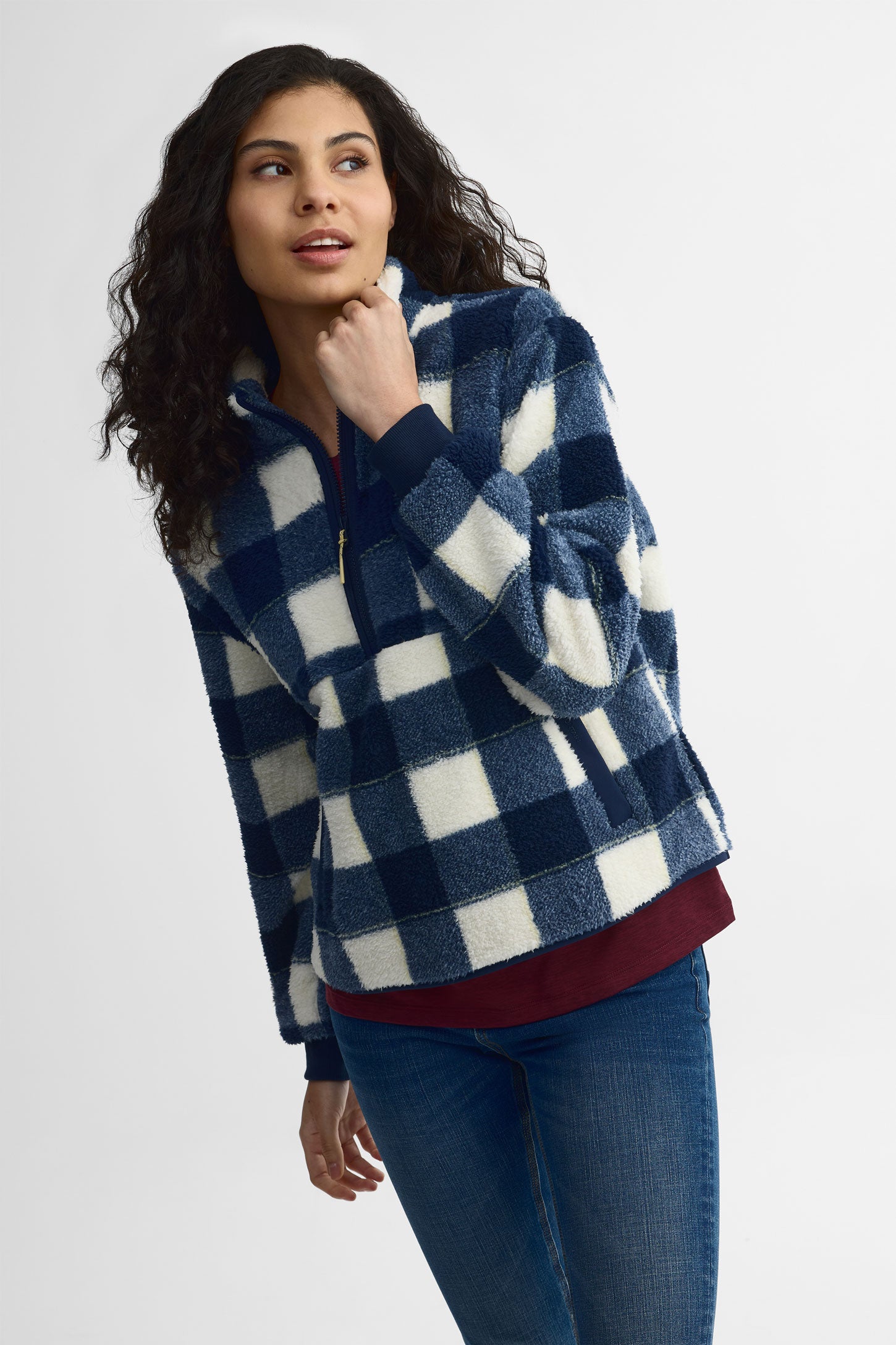 Chandail col montant demi fermeture éclair sherpa - Women && JAUNE/MULTI