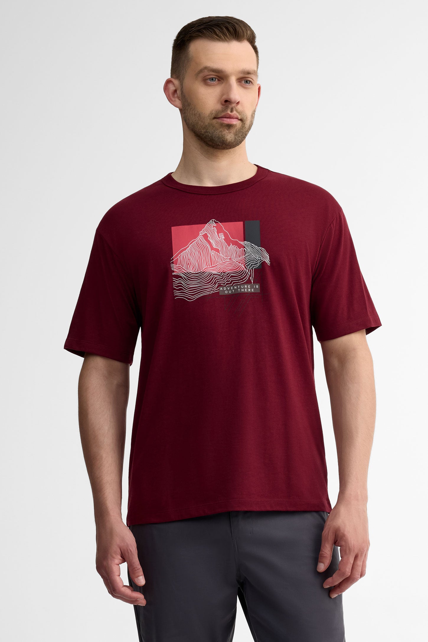 T-shirt col rond semi-ajusté coton bio - Homme && BOURGOGNE
