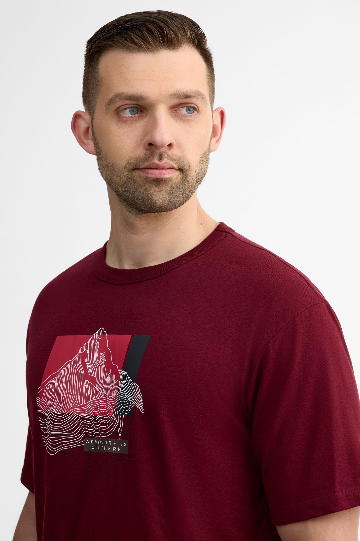 T-shirt col rond semi-ajusté coton bio - Homme && BOURGOGNE