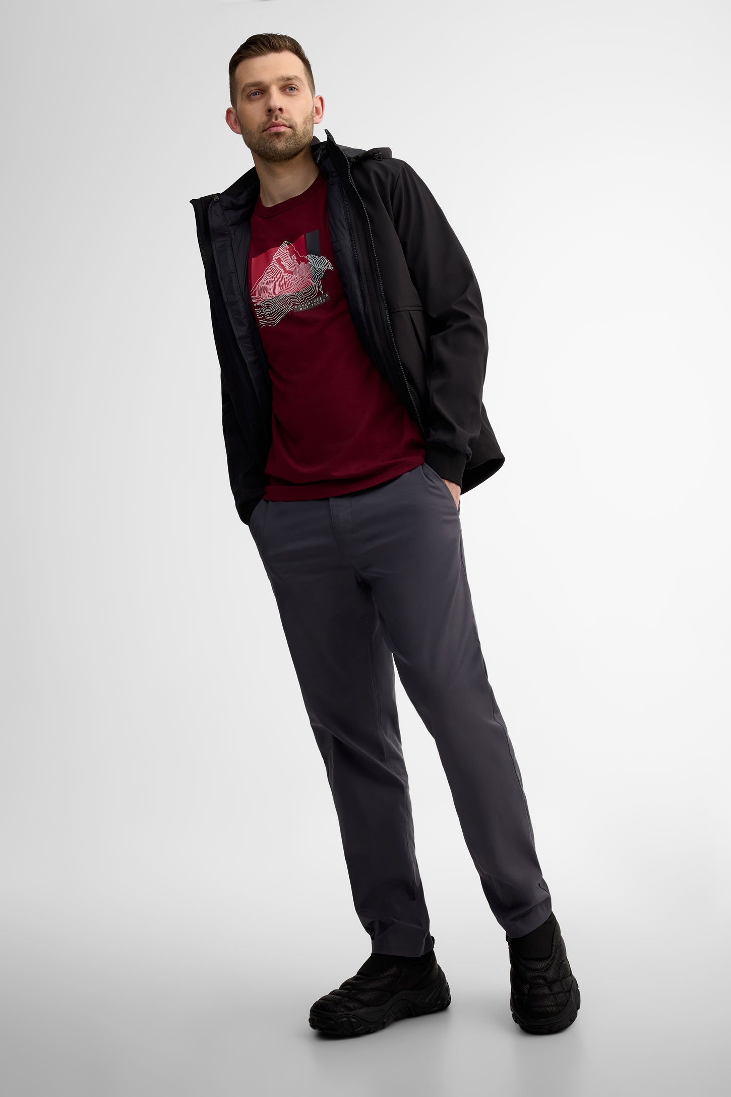 T-shirt col rond semi-ajusté coton bio - Homme && BOURGOGNE
