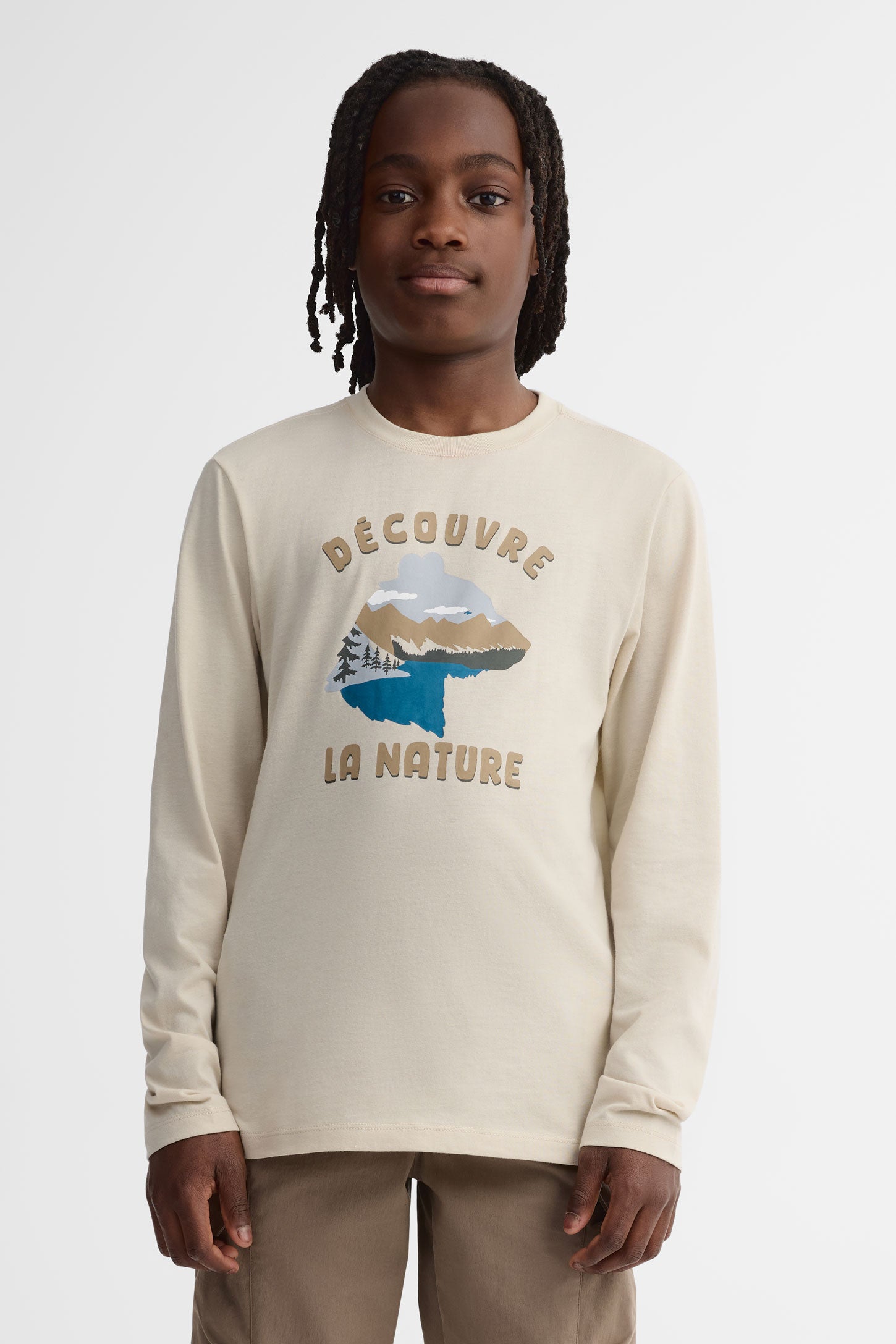 Chandail léger graphique col rond - Ado garçon && BEIGE