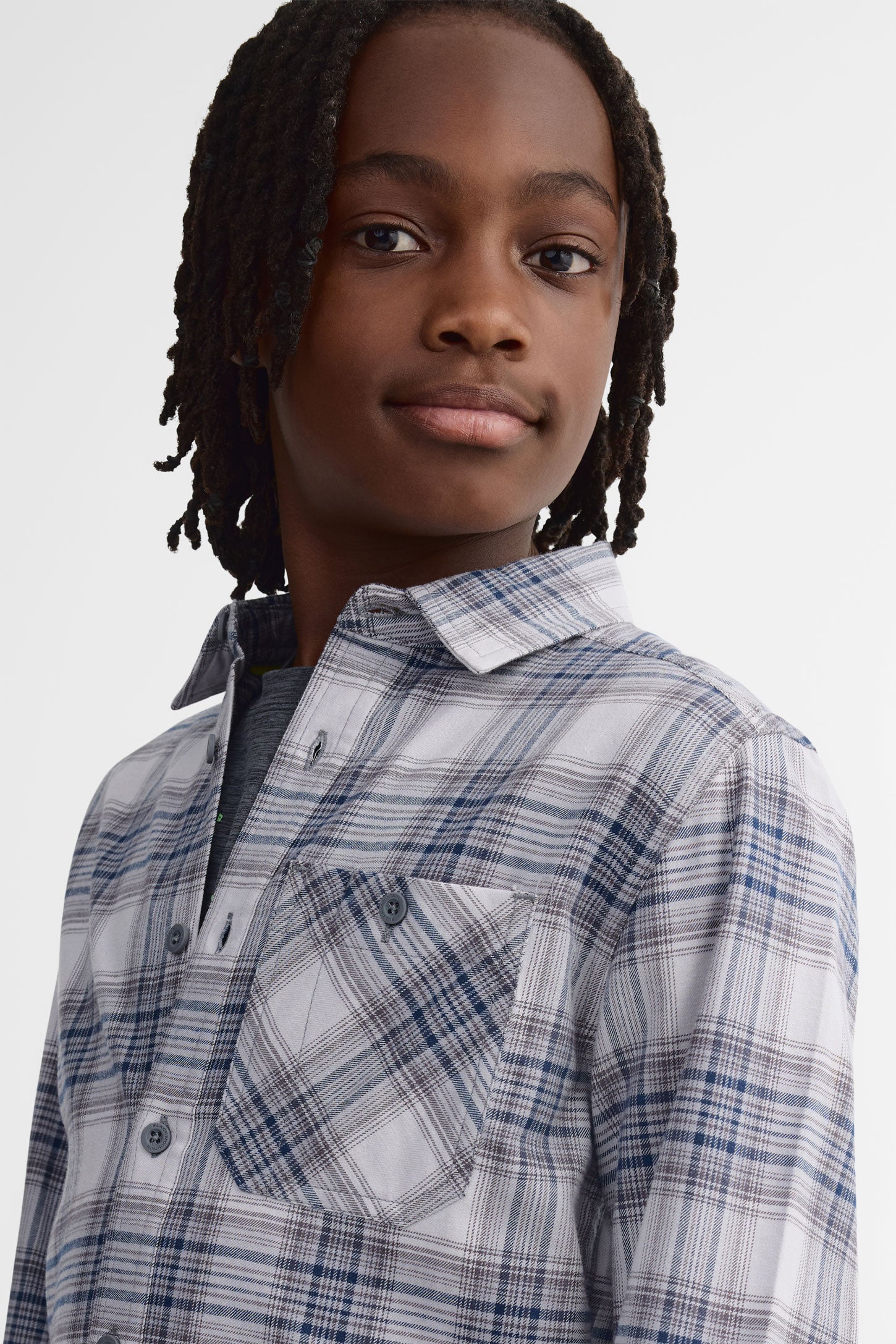 Chemise manches longues en flanelle - Ado garçon && GRIS MULTI
